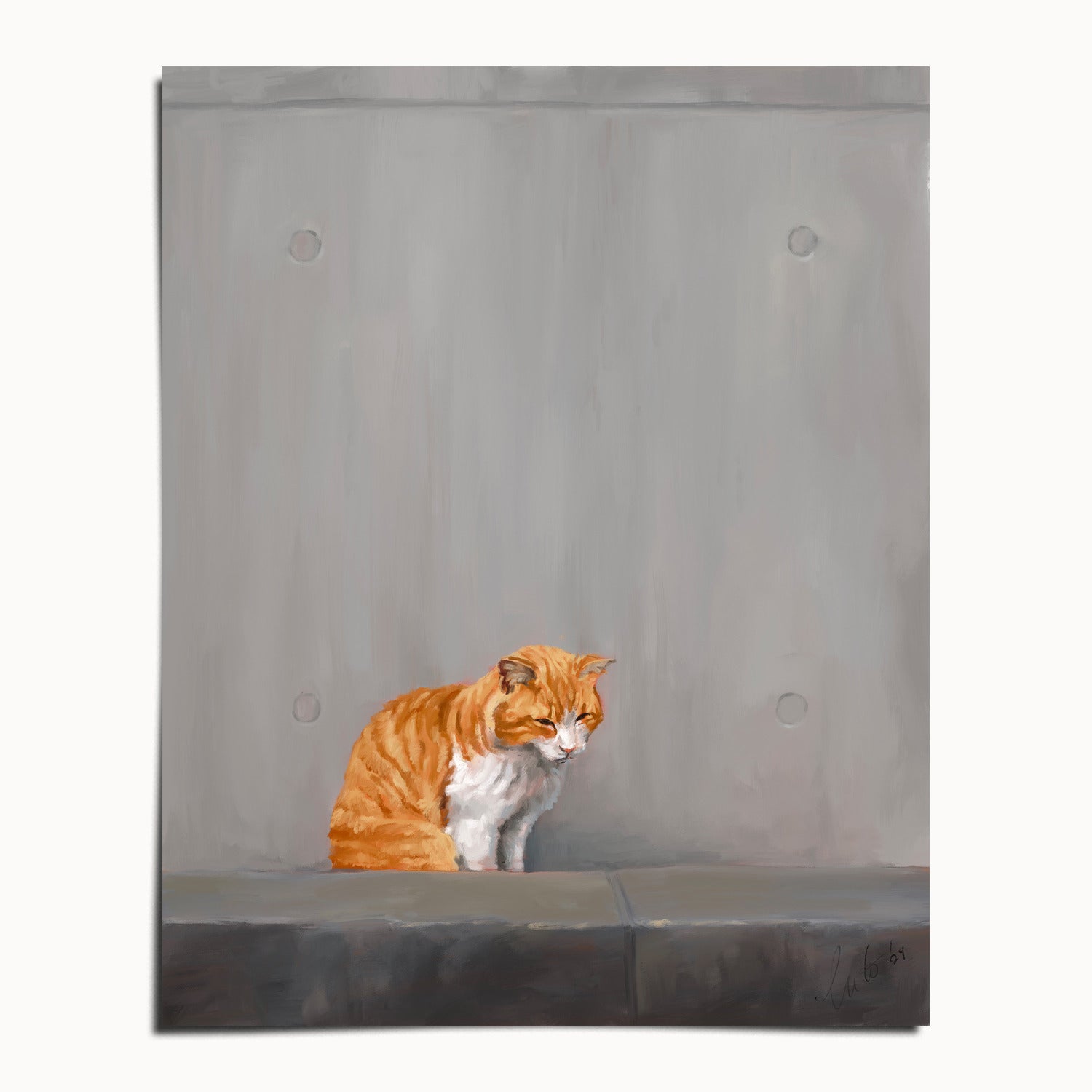 "Fukuoka no Neko" by Catherine Hébert - Orange Tabby Cat Painting Fine Art Print - 24"x30" size