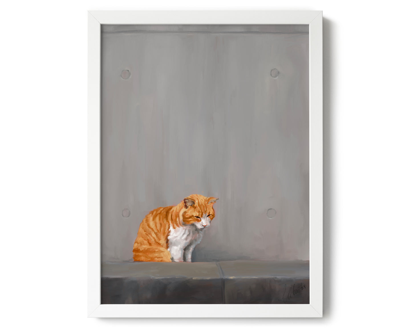 "Fukuoka no Neko" by Catherine Hébert - Orange Tabby Cat Painting Art Print - 12"x16" size