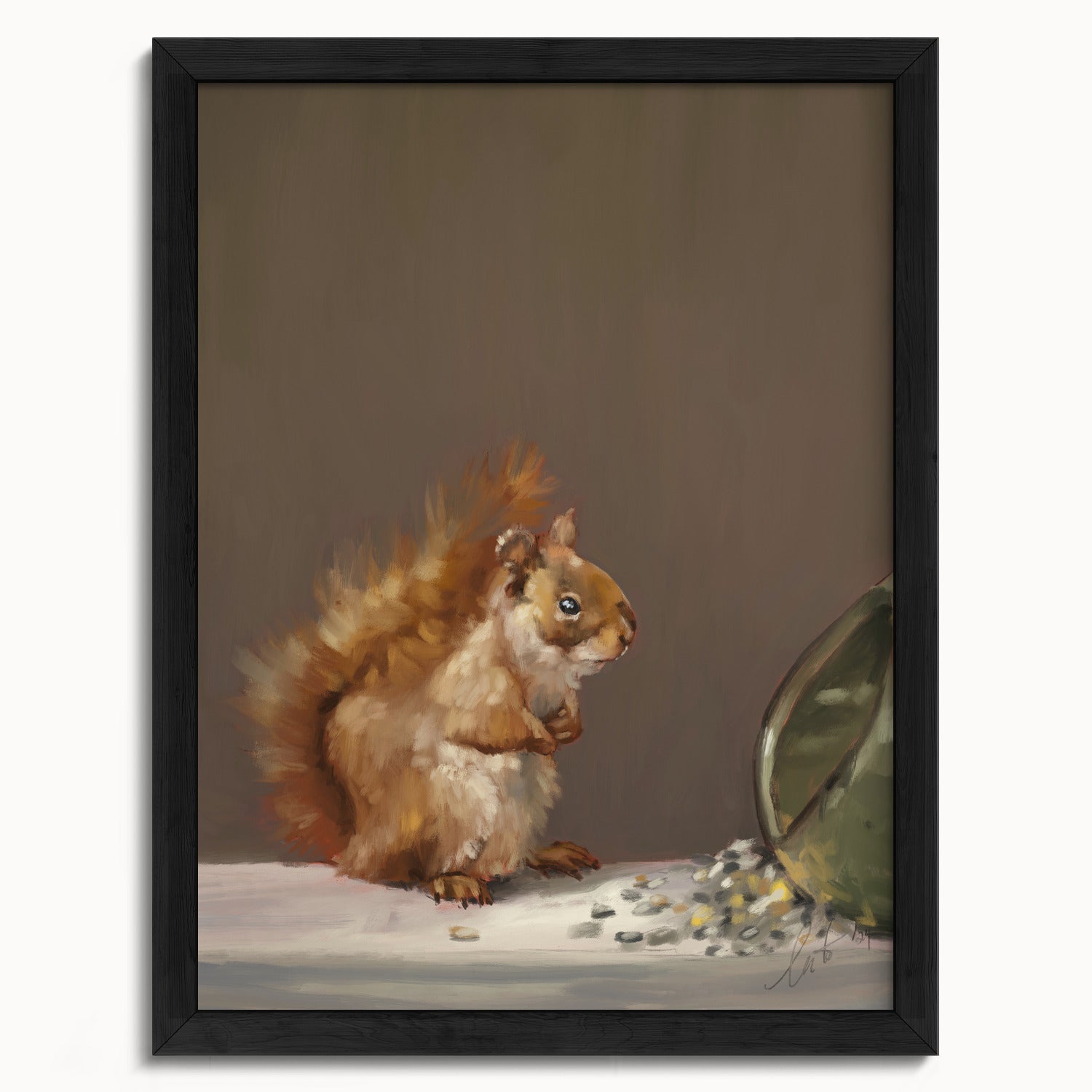 "Titi the Squirrel" by Catherine Hébert - Red Squirrel Oil Painting Fine Art Print - 12"x16" size