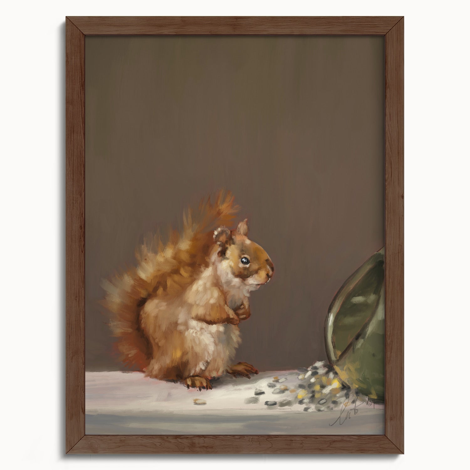 "Titi the Squirrel" by Catherine Hébert - Red Squirrel Oil Painting Fine Art Print - 12"x16" size