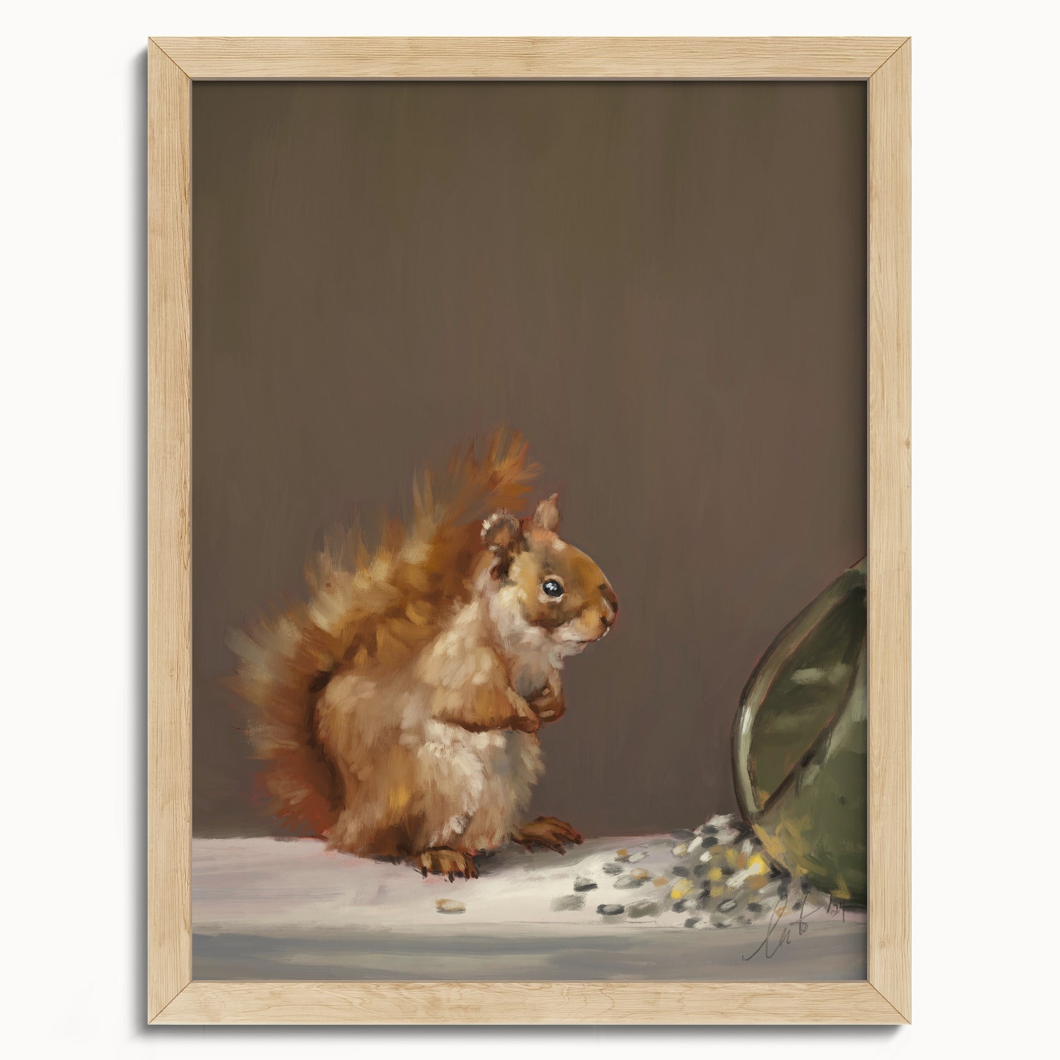 "Titi the Squirrel" by Catherine Hébert - Red Squirrel Oil Painting Fine Art Print - 12"x16" size
