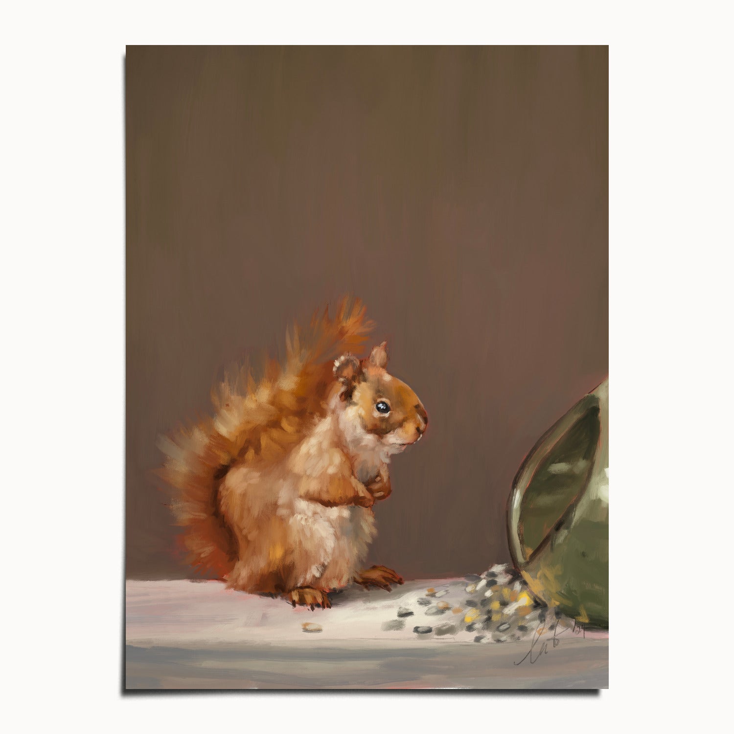 "Titi the Squirrel" by Catherine Hébert - Red Squirrel Oil Painting Fine Art Print - 30"x40" size