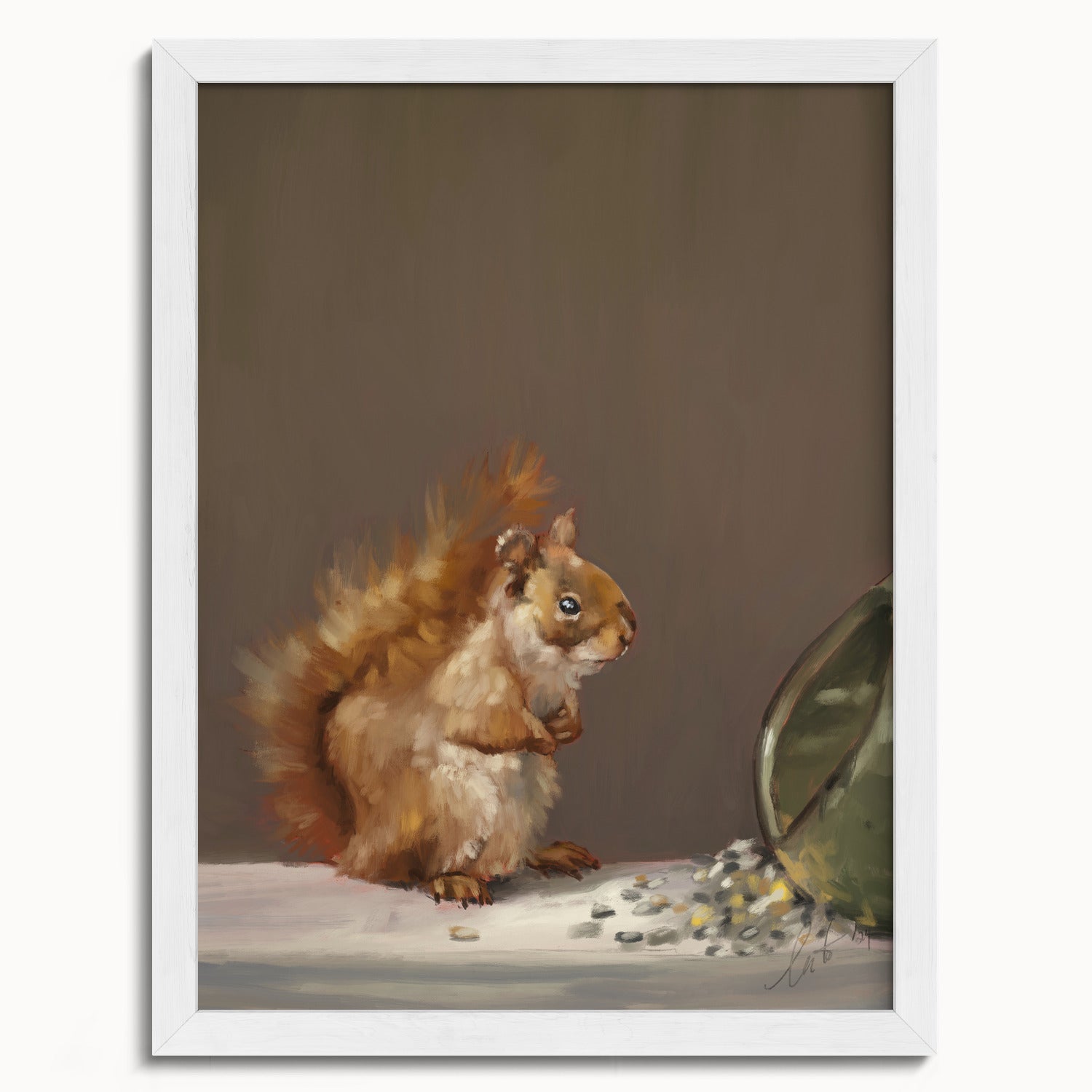 "Titi the Squirrel" by Catherine Hébert - Red Squirrel Oil Painting Fine Art Print - 12"x16" size