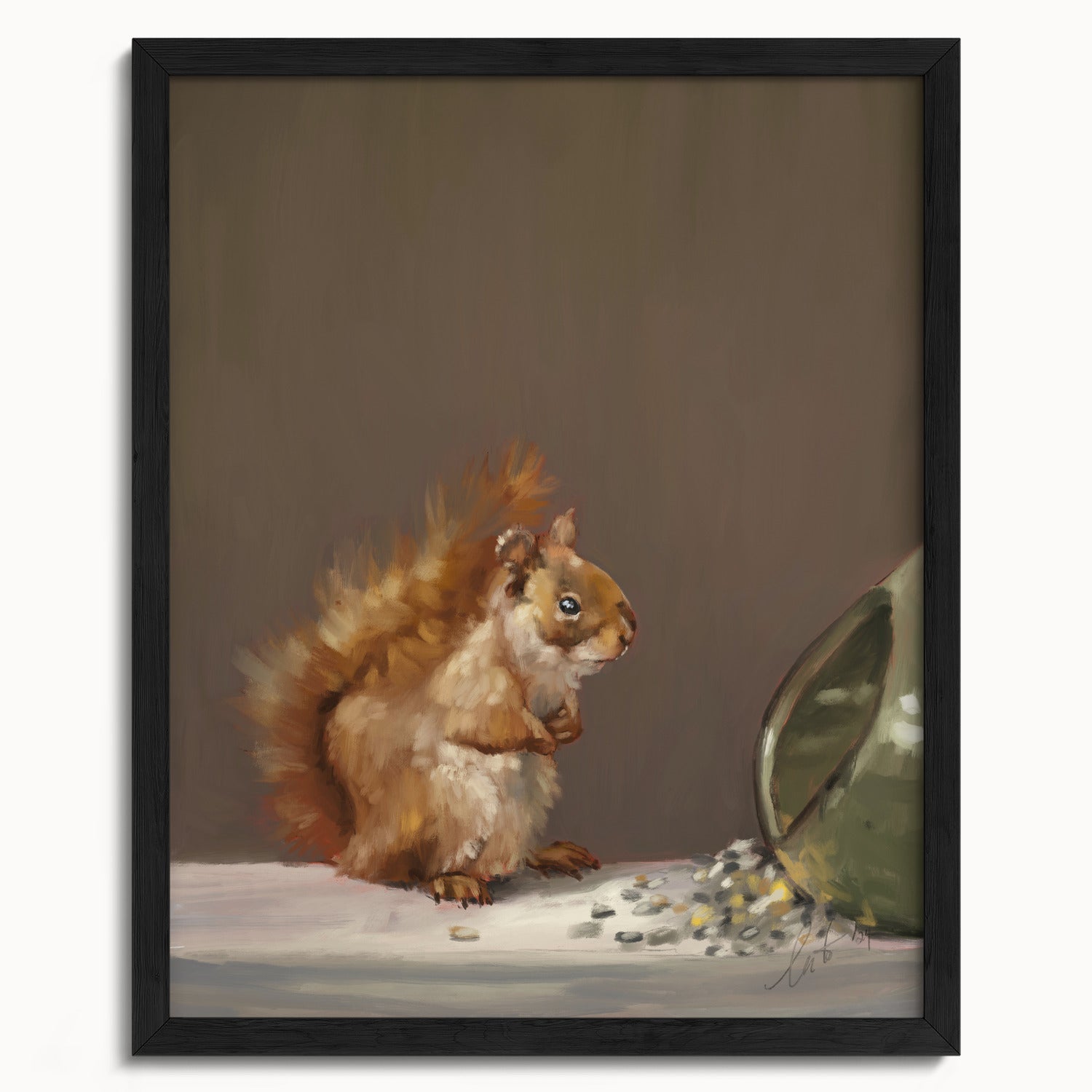 "Titi the Squirrel" by Catherine Hébert - Red Squirrel Oil Painting Fine Art Print - 16"x20" size