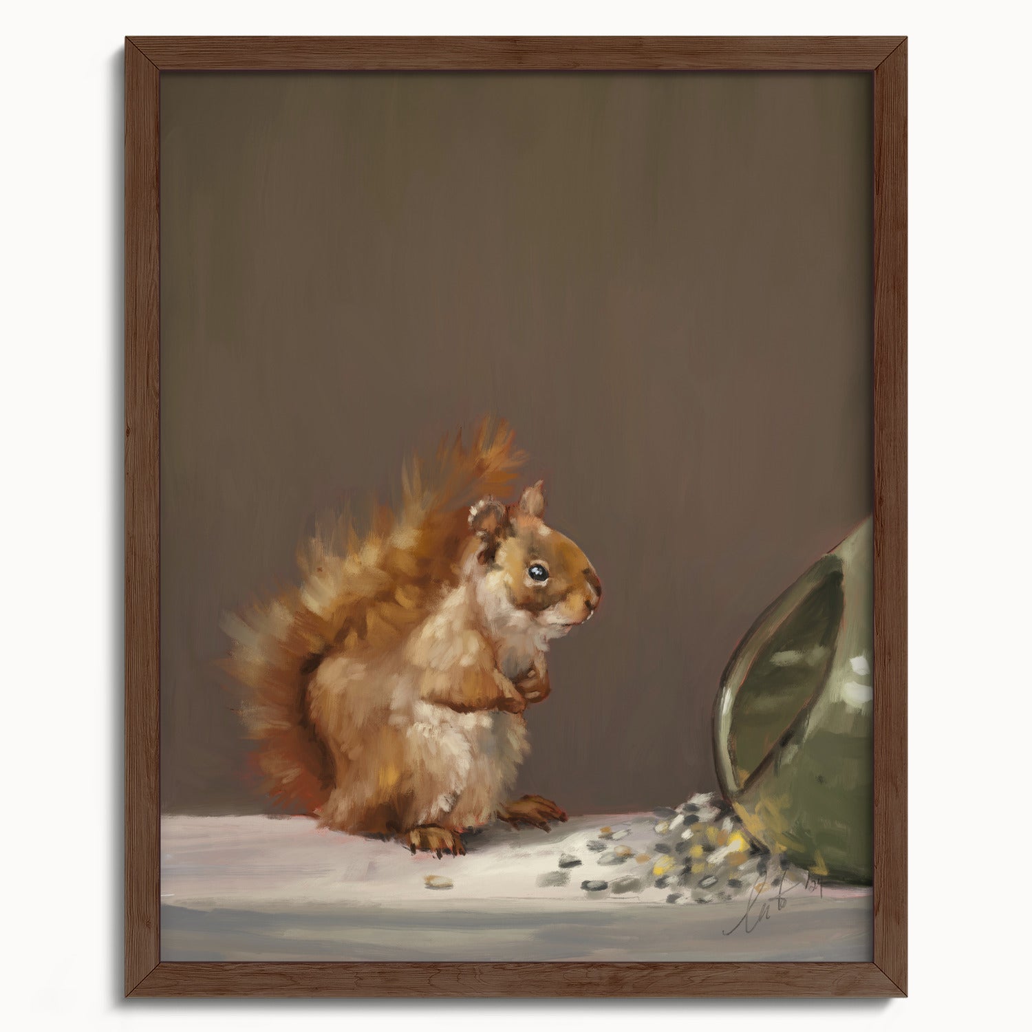 "Titi the Squirrel" by Catherine Hébert - Red Squirrel Oil Painting Fine Art Print - 16"x20" size