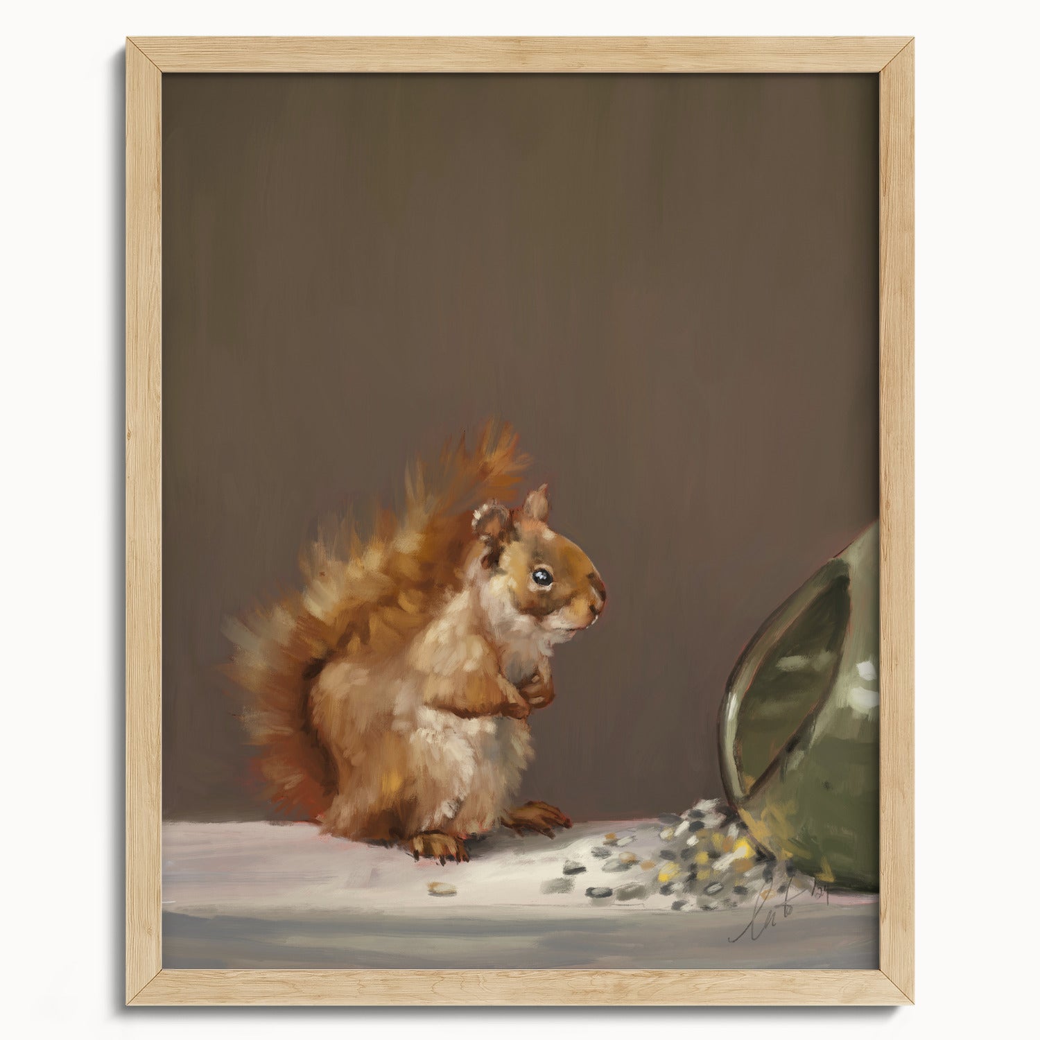 "Titi the Squirrel" by Catherine Hébert - Red Squirrel Oil Painting Fine Art Print - 16"x20" size