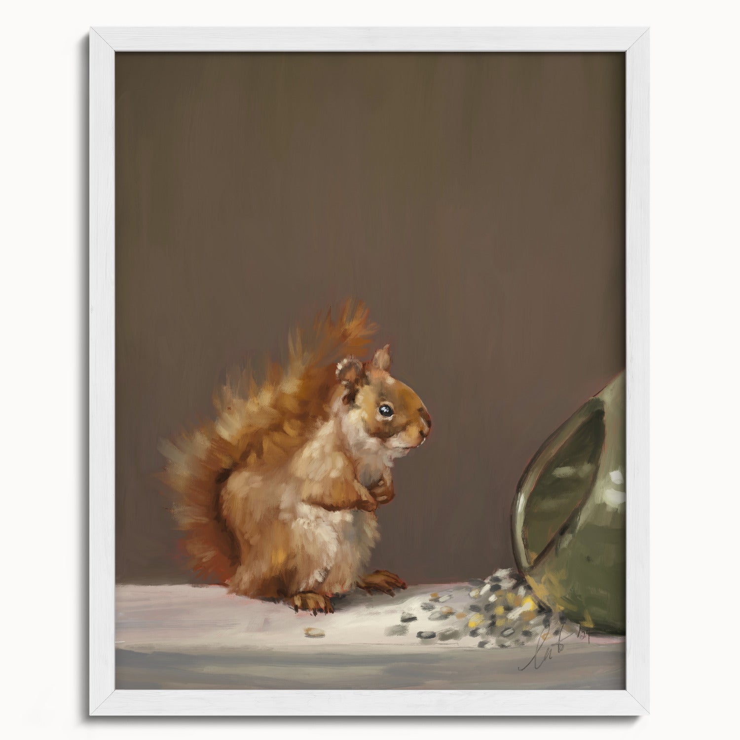 "Titi the Squirrel" by Catherine Hébert - Red Squirrel Oil Painting Fine Art Print - 16"x20" size
