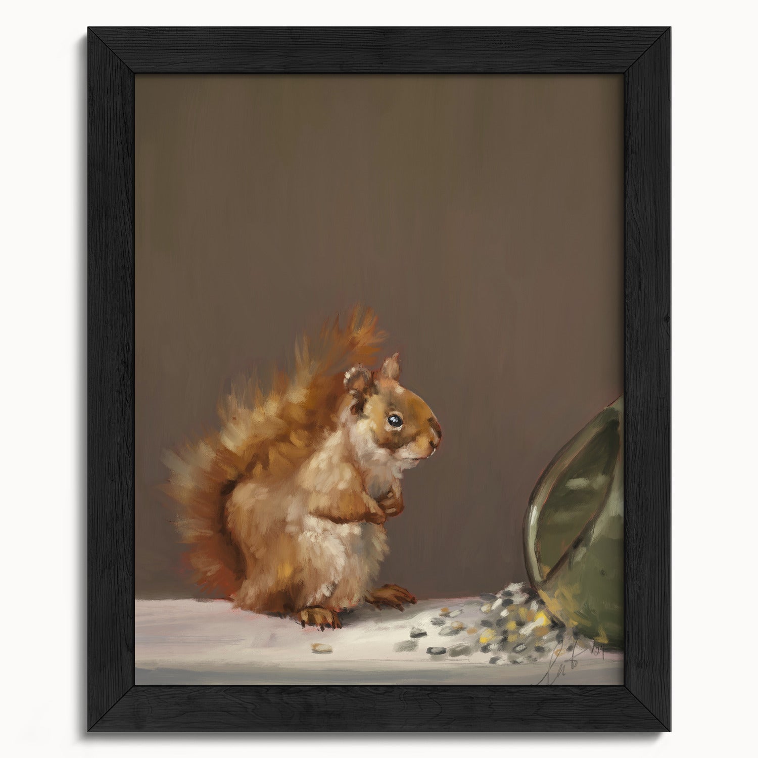 "Titi the Squirrel" by Catherine Hébert - Red Squirrel Oil Painting Fine Art Print - 8"x10" size