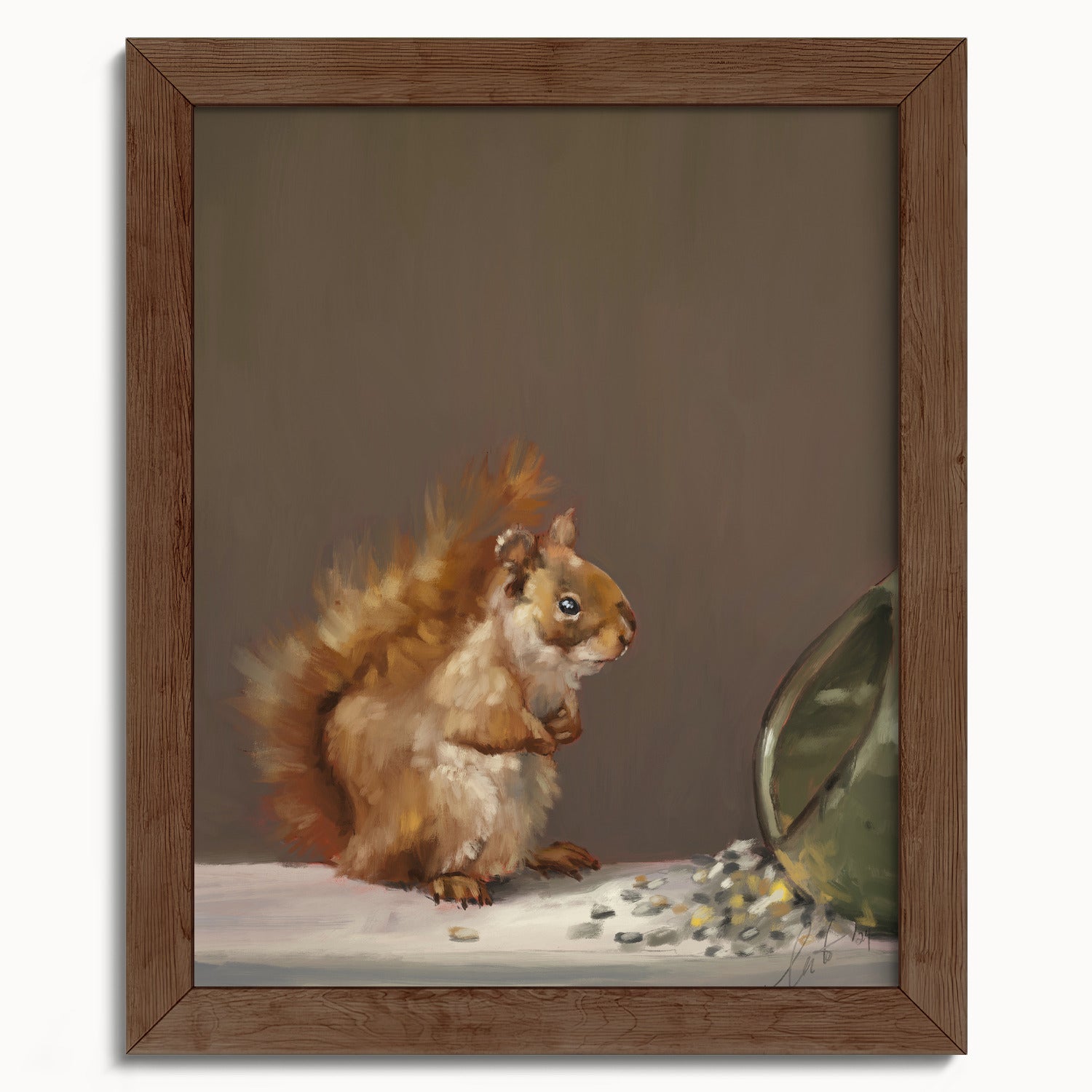 "Titi the Squirrel" by Catherine Hébert - Red Squirrel Oil Painting Fine Art Print - 8"x10" size