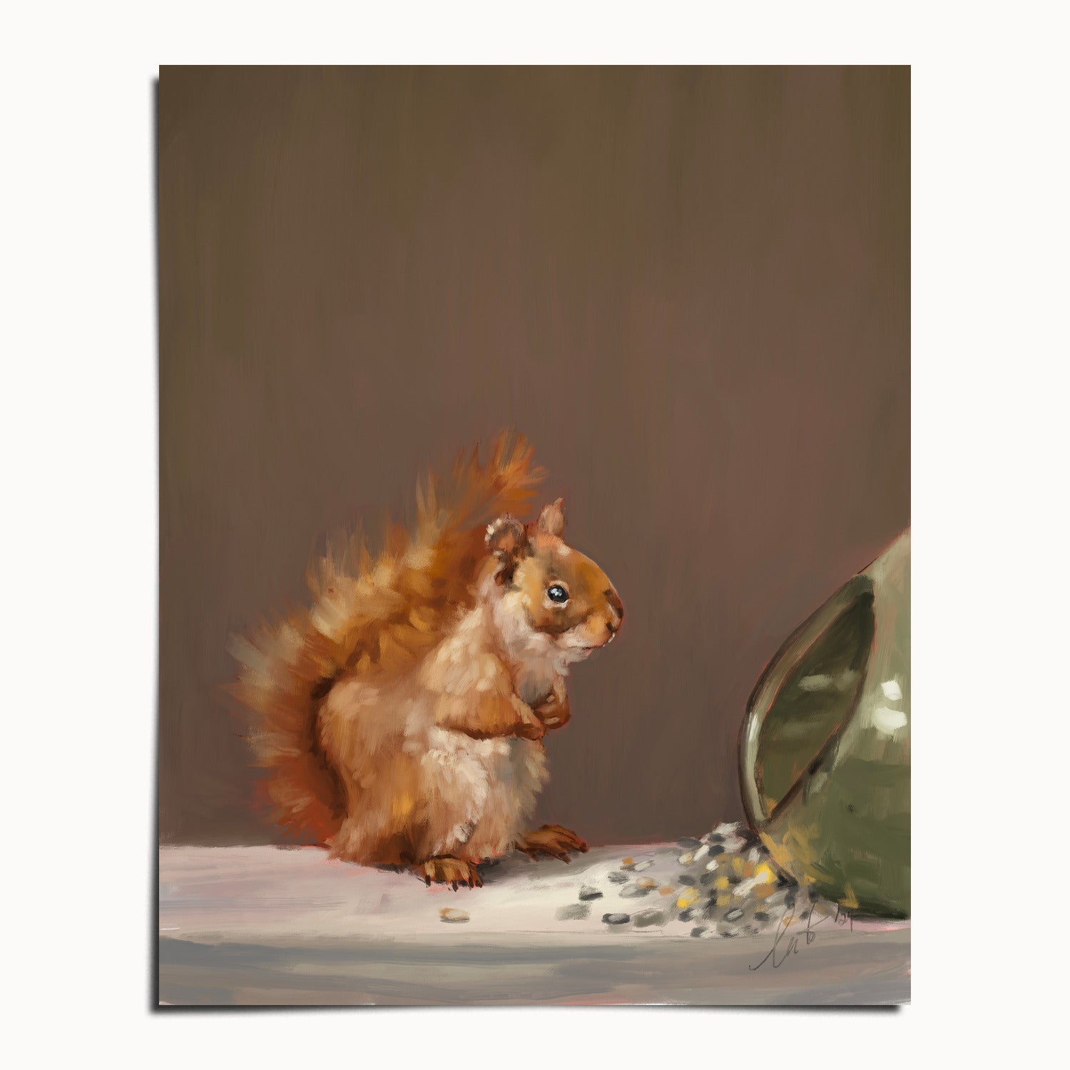 "Titi the Squirrel" by Catherine Hébert - Red Squirrel Oil Painting Fine Art Print - 24"x30" size