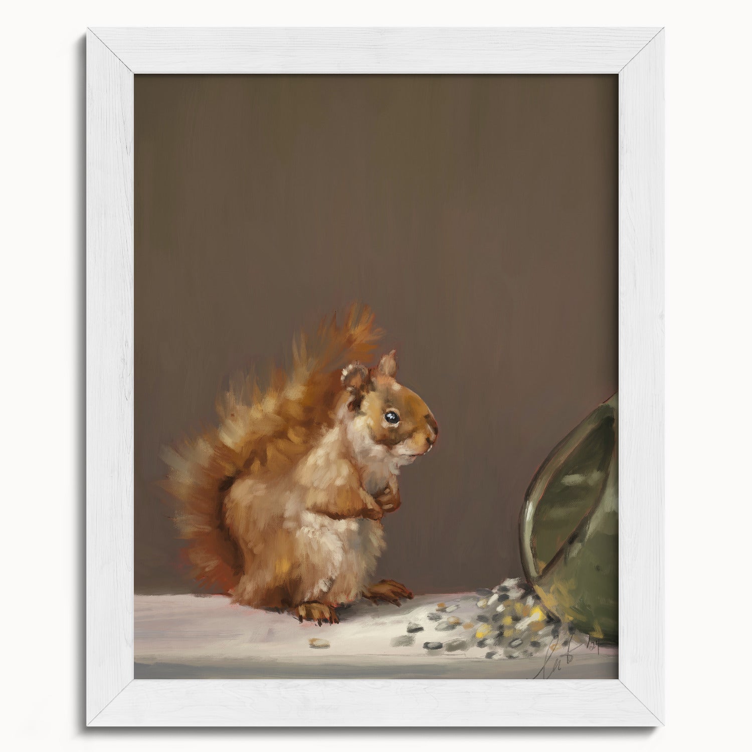 "Titi the Squirrel" by Catherine Hébert - Red Squirrel Oil Painting Fine Art Print - 8"x10" size
