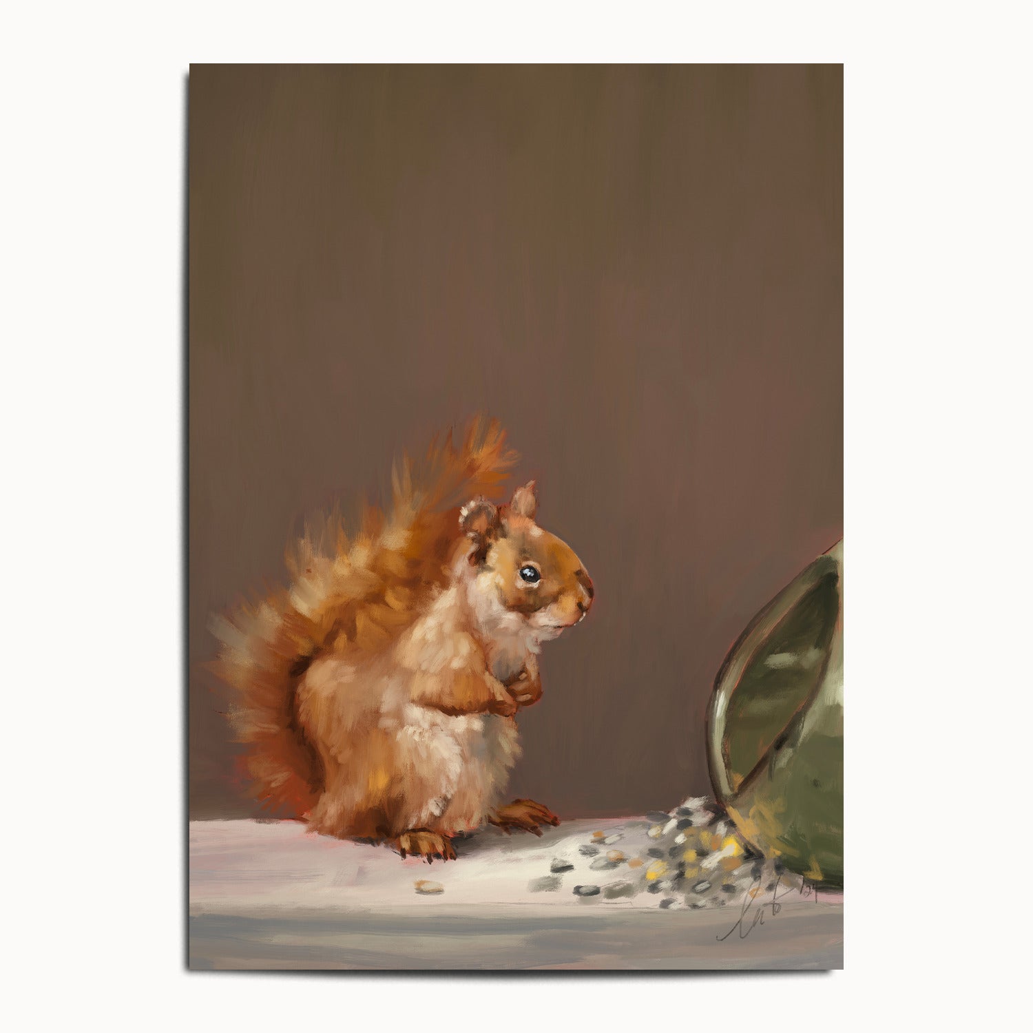 "Titi the Squirrel" by Catherine Hébert - Red Squirrel Oil Painting Fine Art Print - 13"x18" size