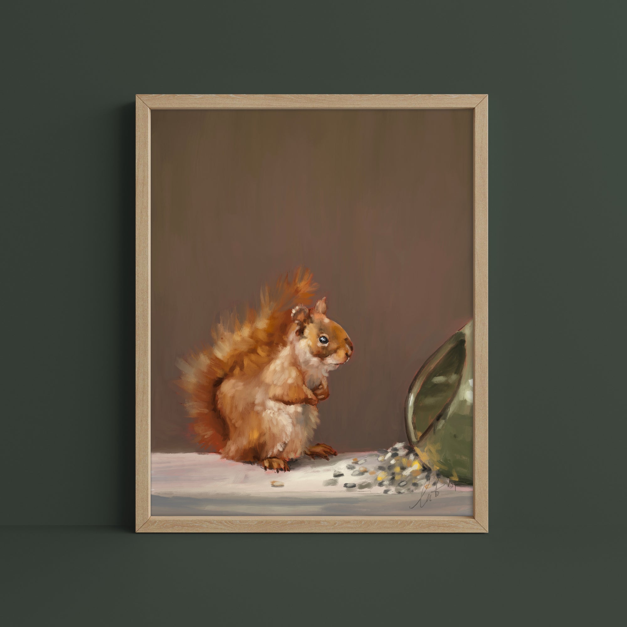 "Titi the Squirrel" by Catherine Hébert - Red Squirrel Oil Painting Fine Art Print