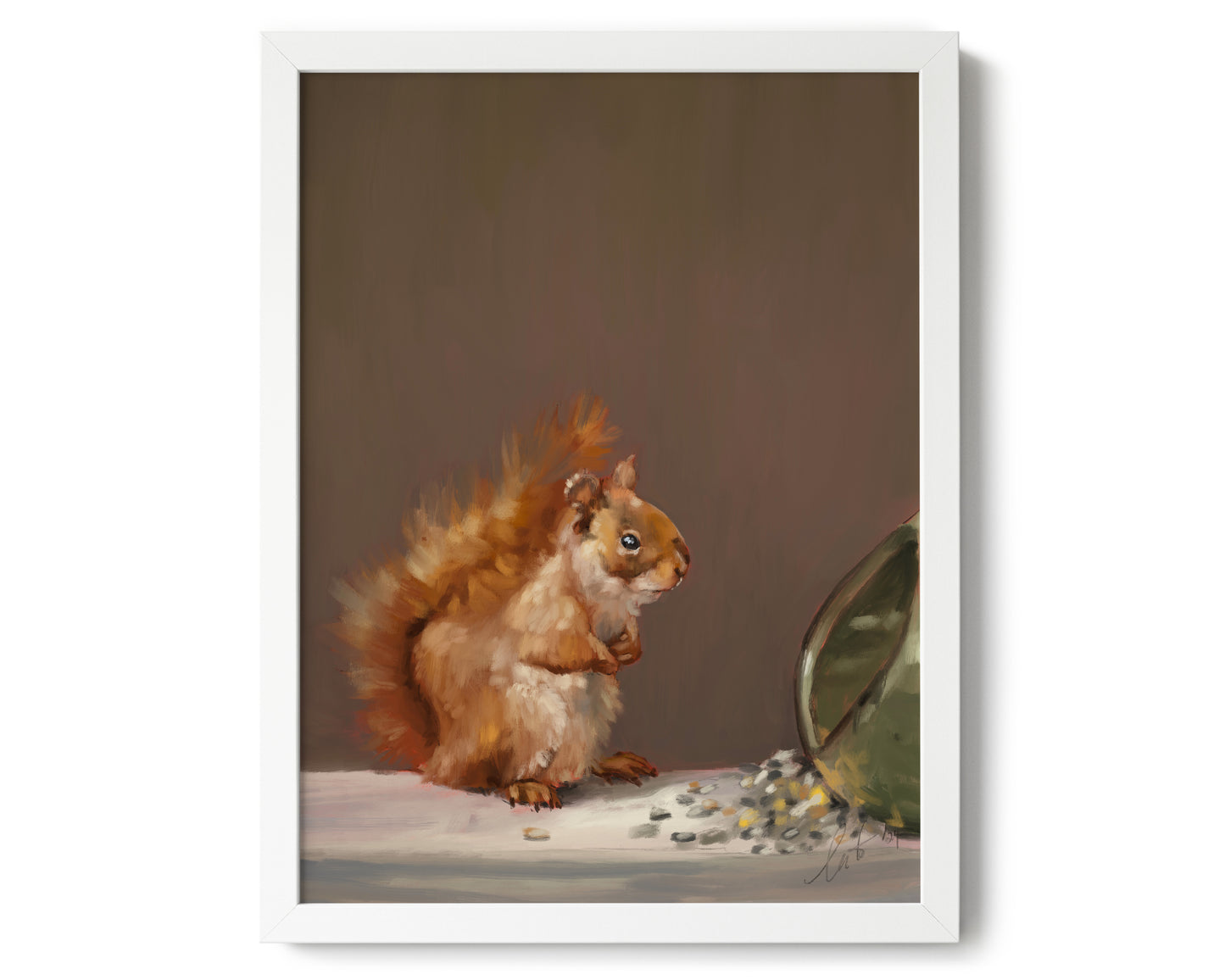 "Titi the Squirrel" by Catherine Hébert - Red Squirrel Oil Painting Giclée Art Print - 12"x16" size