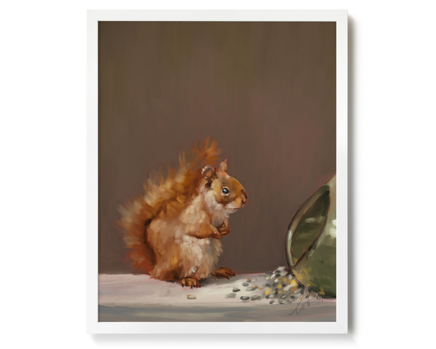"Titi the Squirrel" by Catherine Hébert - Red Squirrel Oil Painting Giclée Art Print - 16"x20" size