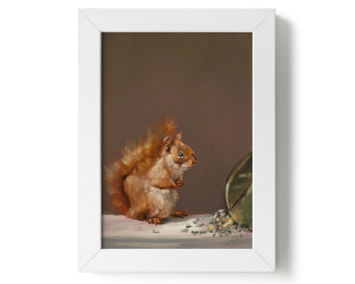 "Titi the Squirrel" by Catherine Hébert - Red Squirrel Oil Painting Giclée Art Print - 0"x0" size