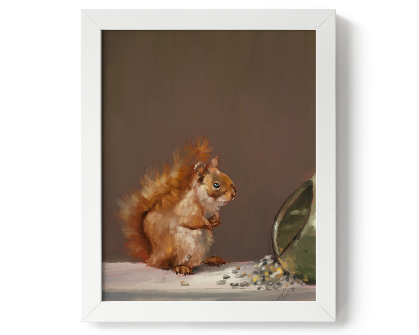 "Titi the Squirrel" by Catherine Hébert - Red Squirrel Oil Painting Giclée Art Print - 0"x0" size