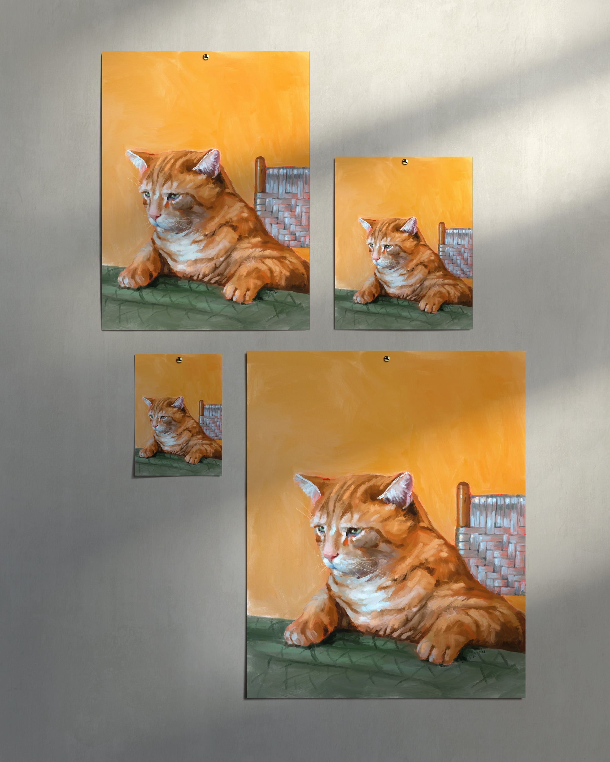 "Patapon" by Catherine Hébert - Orange Tabby Cat At The Dinner Table Fine Art Print