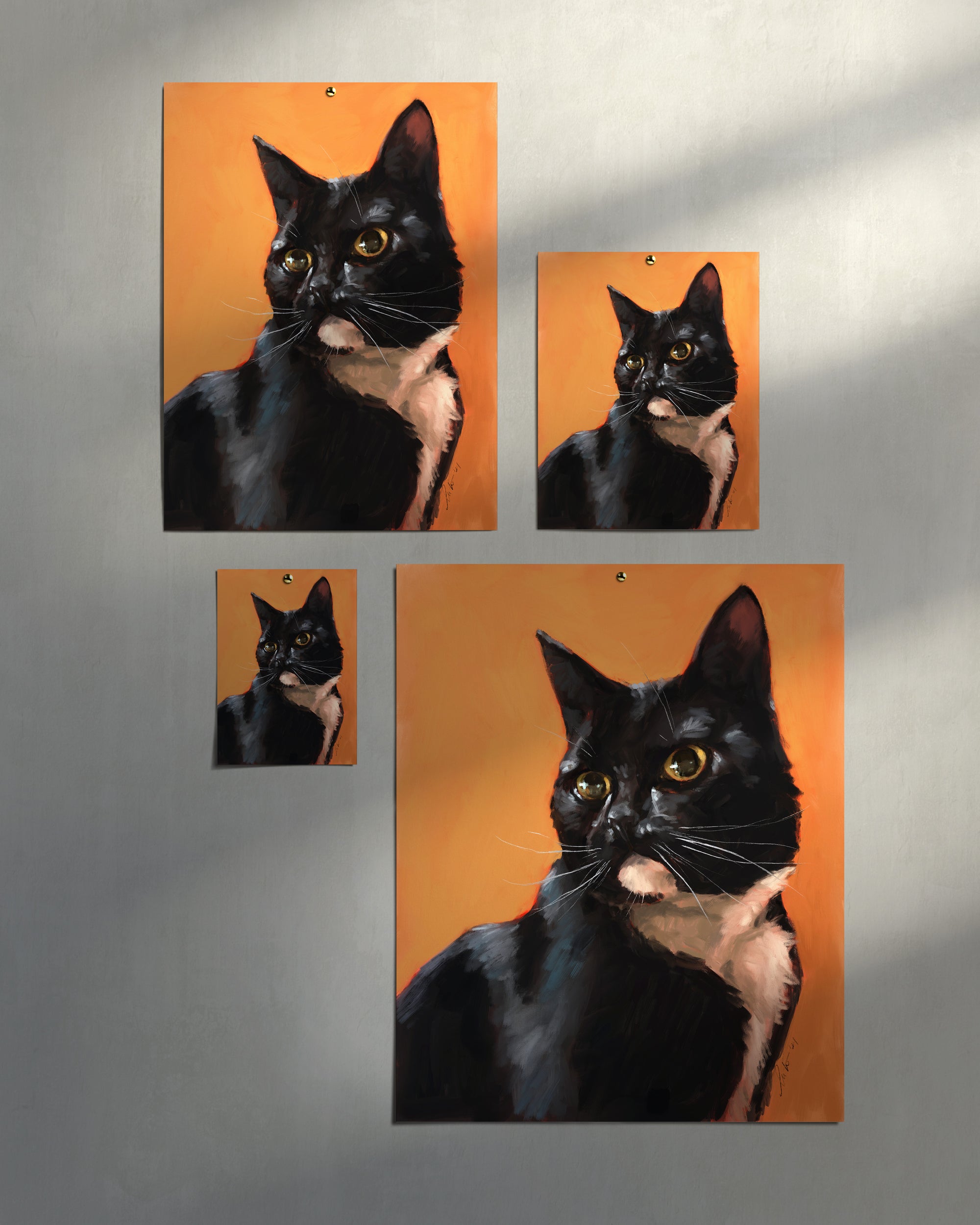 "Portrait of Rufio" by Catherine Hébert - Black and White Tuxedo Cat Portrait Fine Art Print