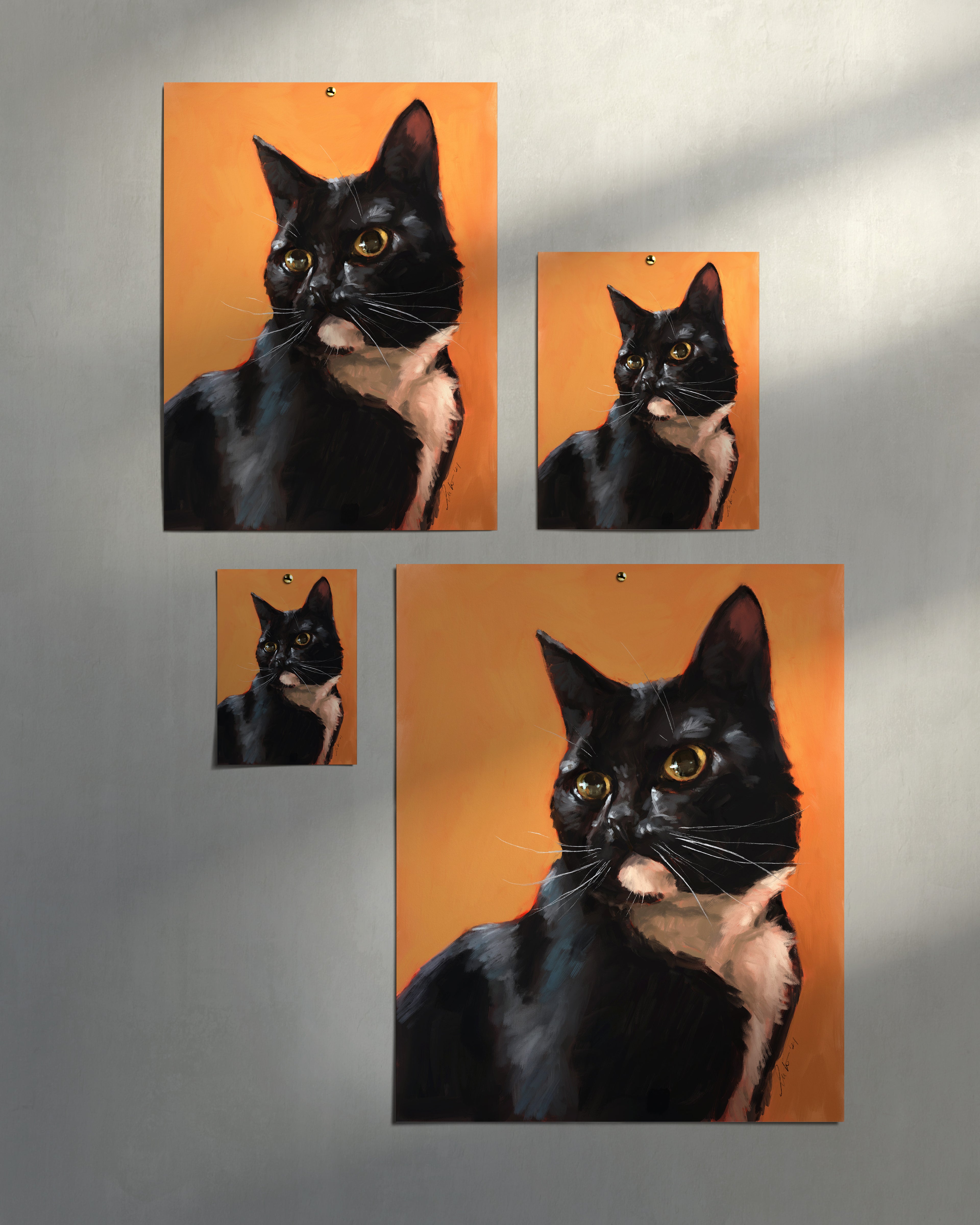 "Portrait of Rufio" by Catherine Hébert - Black and White Tuxedo Cat Portrait