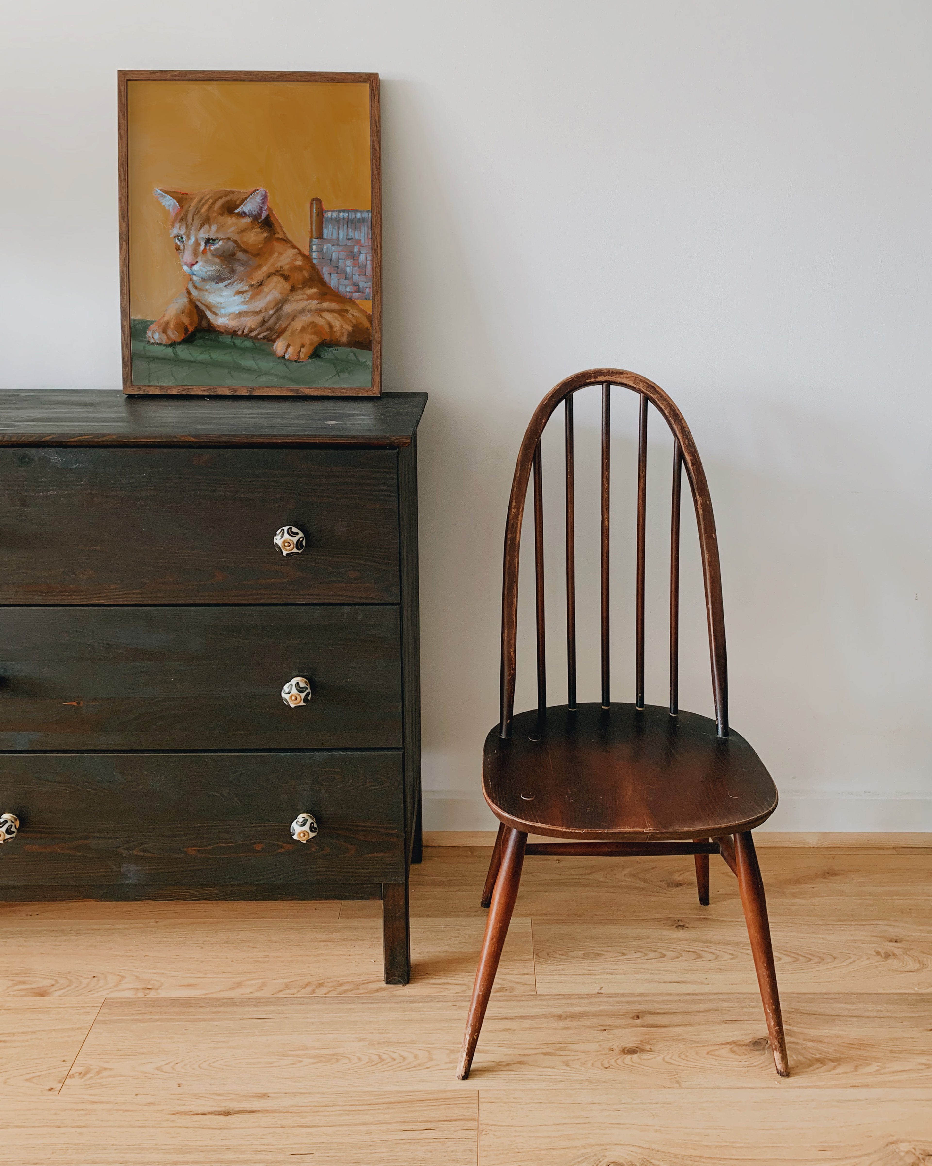 "Patapon" by Catherine Hébert - Orange Tabby Cat At The Dinner Table Art Print