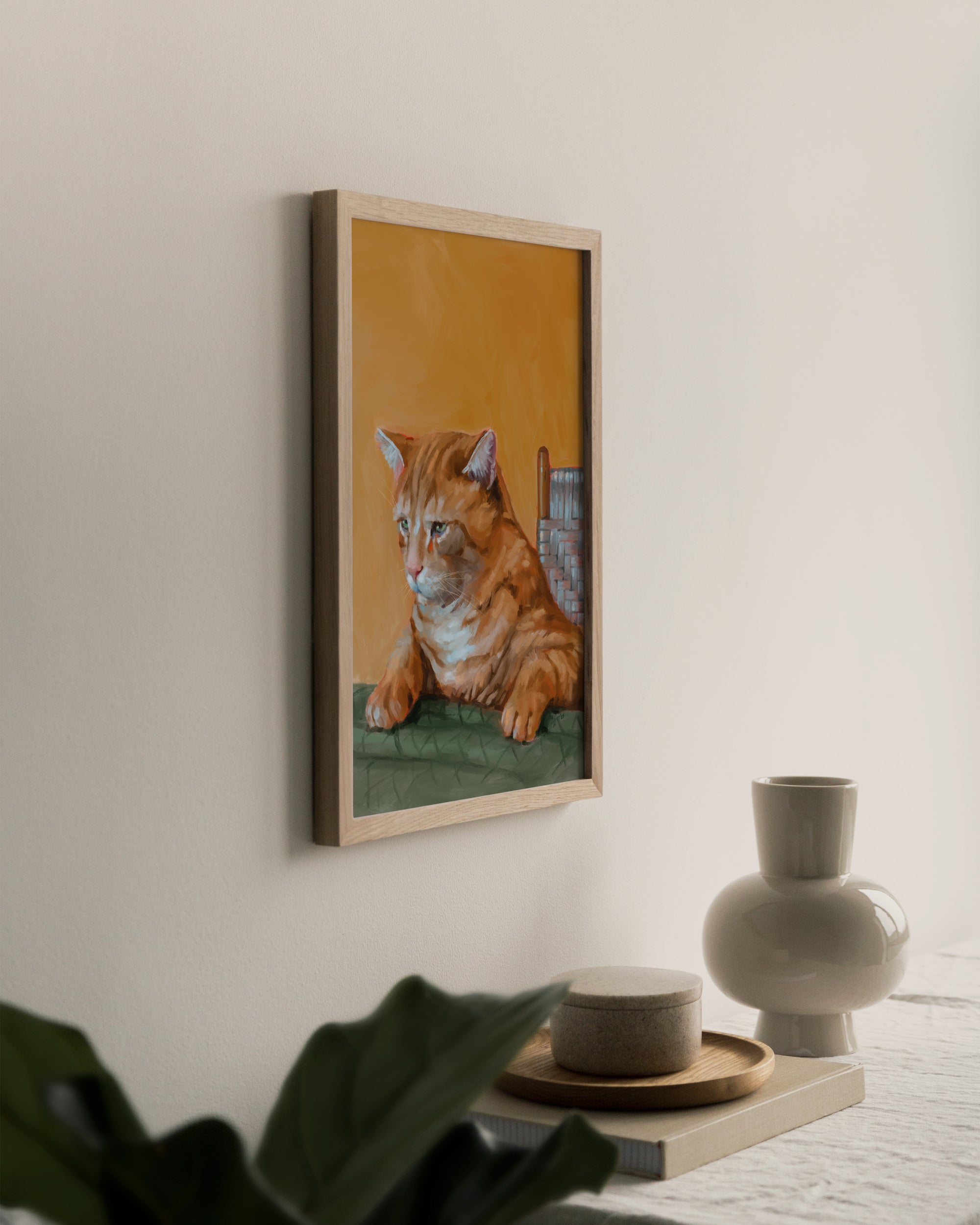 "Patapon" by Catherine Hébert - Orange Tabby Cat At The Dinner Table Fine Art Print
