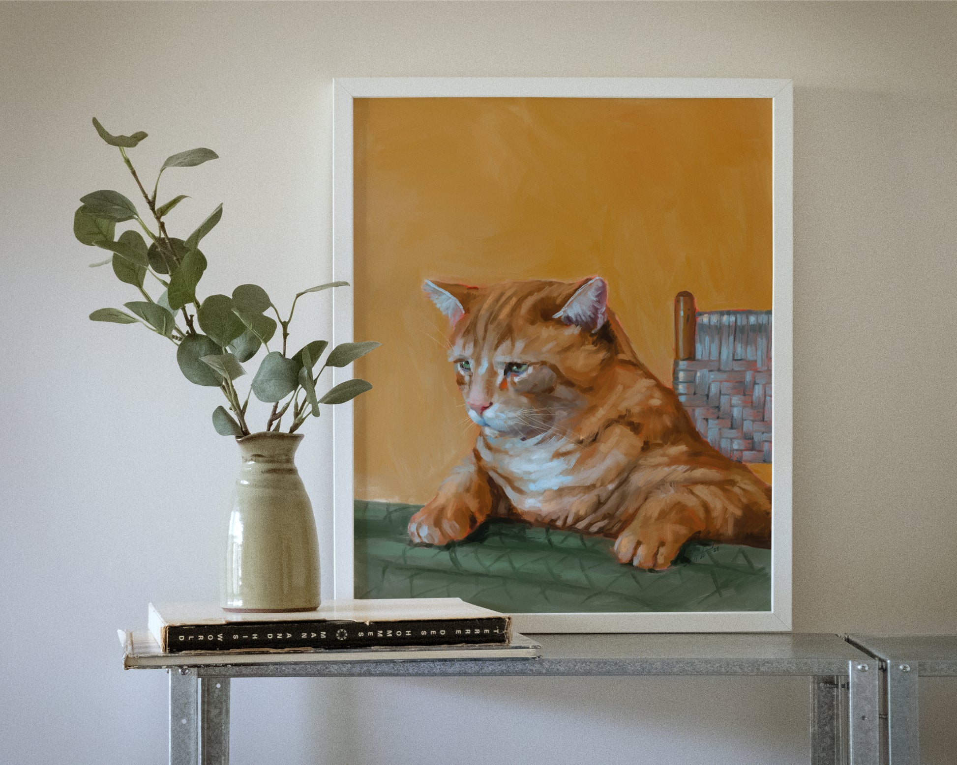 "Patapon" by Catherine Hébert - Orange Tabby Cat At The Dinner Table Art Print