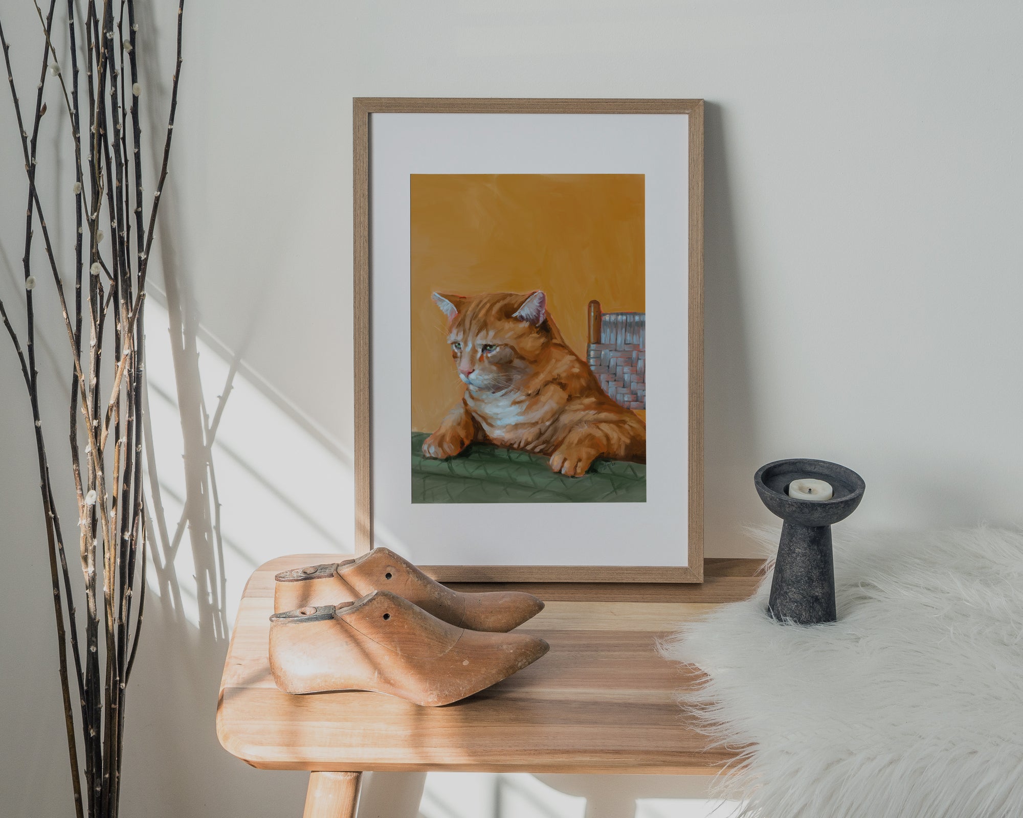 "Patapon" by Catherine Hébert - Orange Tabby Cat At The Dinner Table Fine Art Print