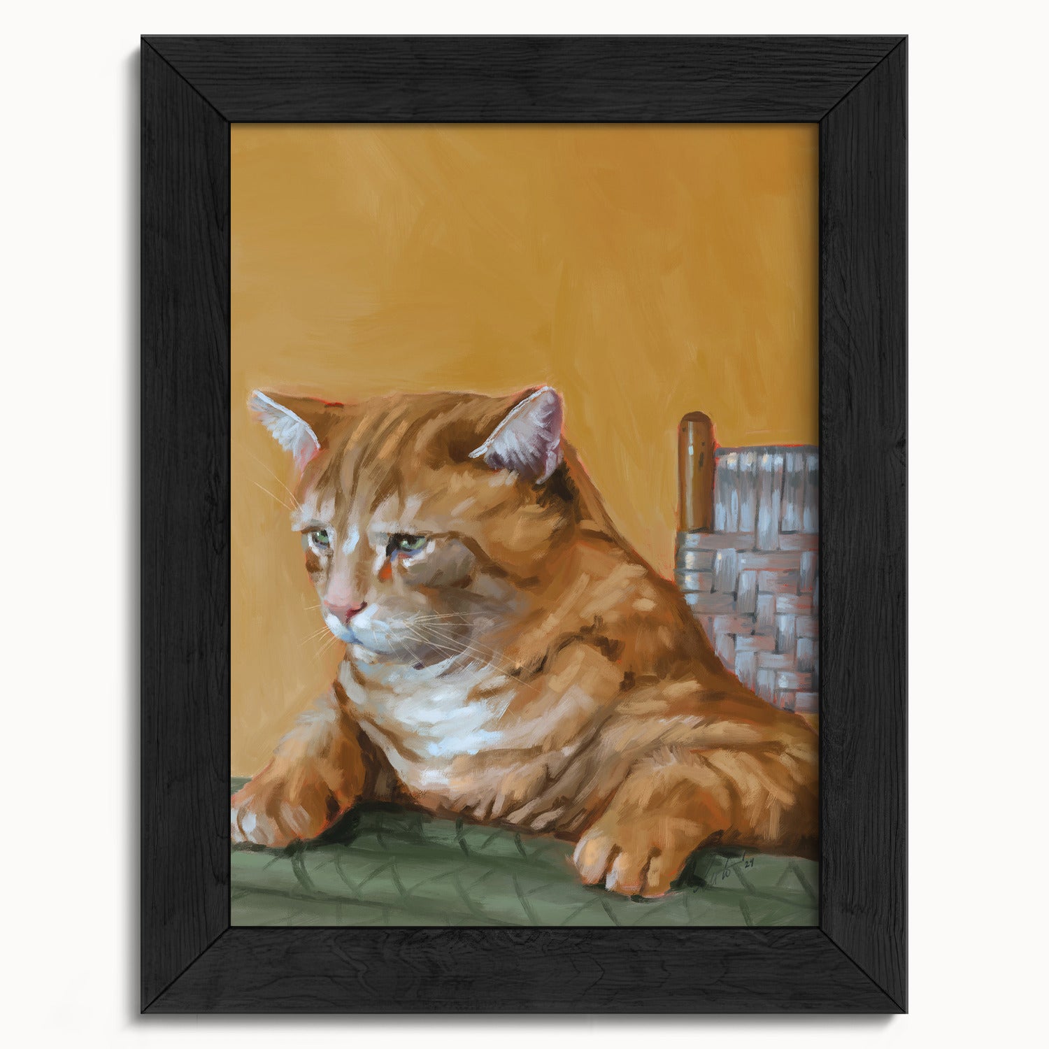 "Patapon" by Catherine Hébert - Orange Tabby Cat At The Dinner Table Fine Art Print - 5"x7" size