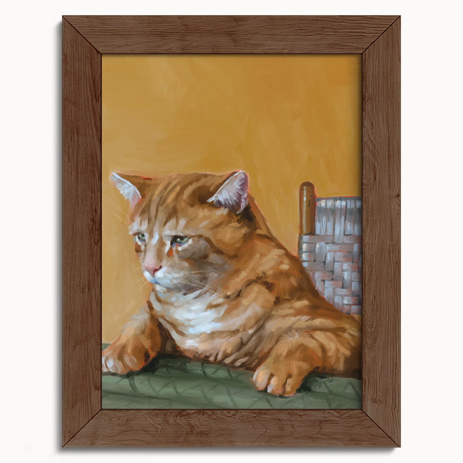 "Patapon" by Catherine Hébert - Orange Tabby Cat At The Dinner Table Fine Art Print - 5"x7" size