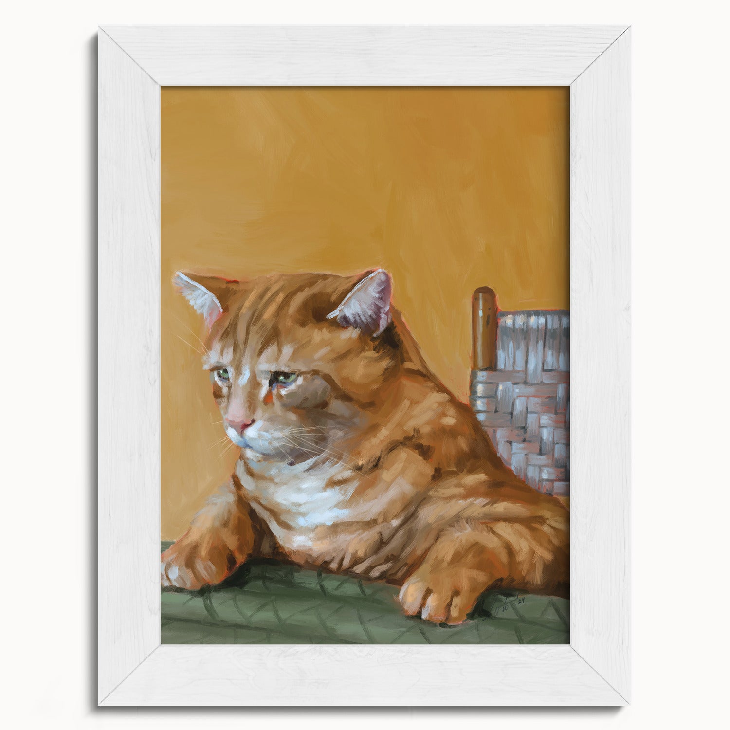 "Patapon" by Catherine Hébert - Orange Tabby Cat At The Dinner Table Fine Art Print - 5"x7" size