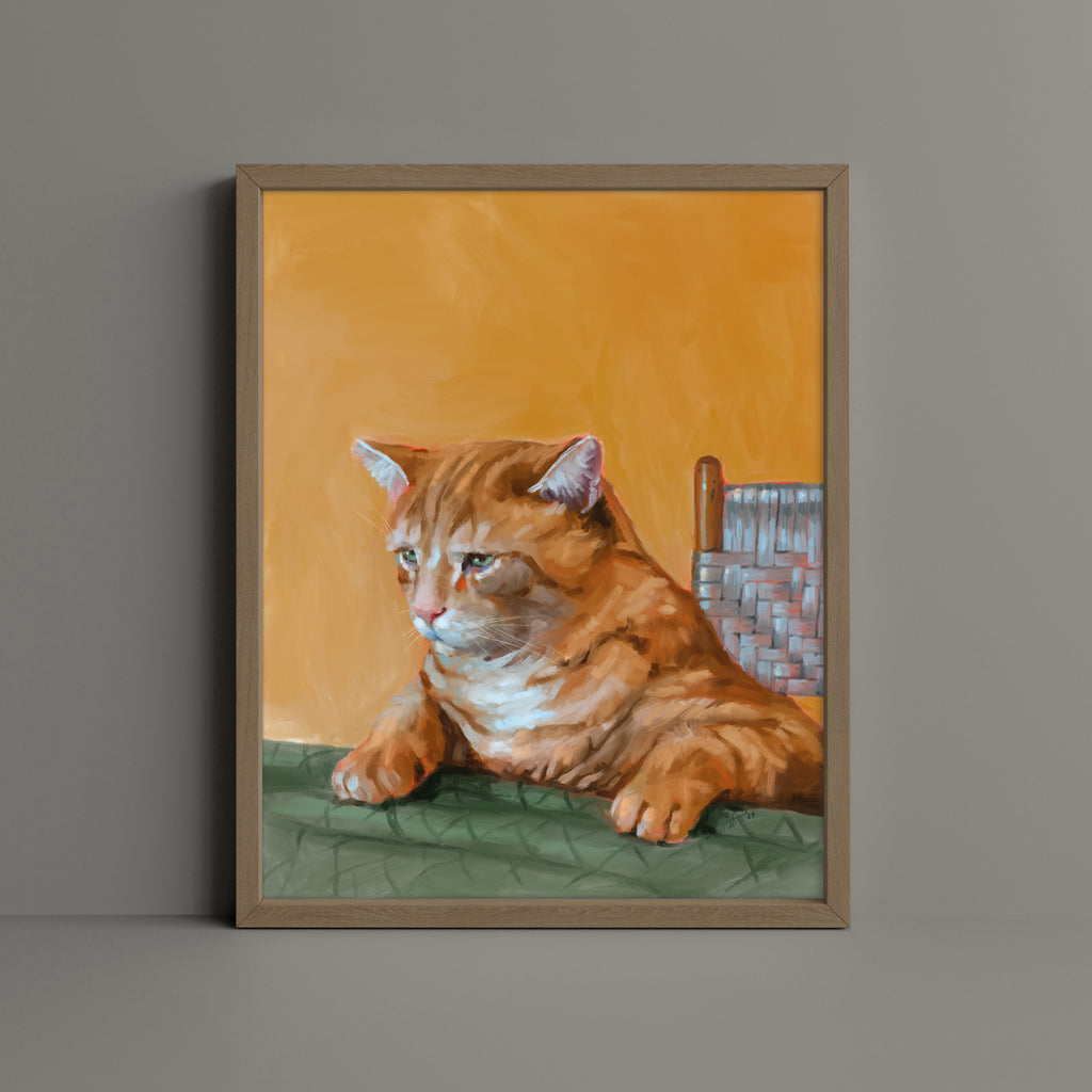 "Patapon" by Catherine Hébert - Orange Tabby Cat At The Dinner Table Fine Art Print