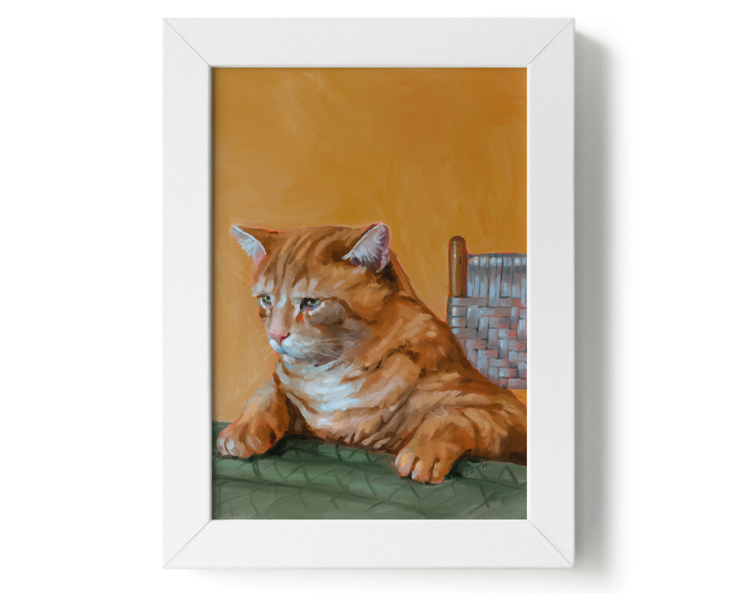 "Patapon" by Catherine Hébert - Orange Tabby Cat At The Dinner Table Art Print - 5"x7" size