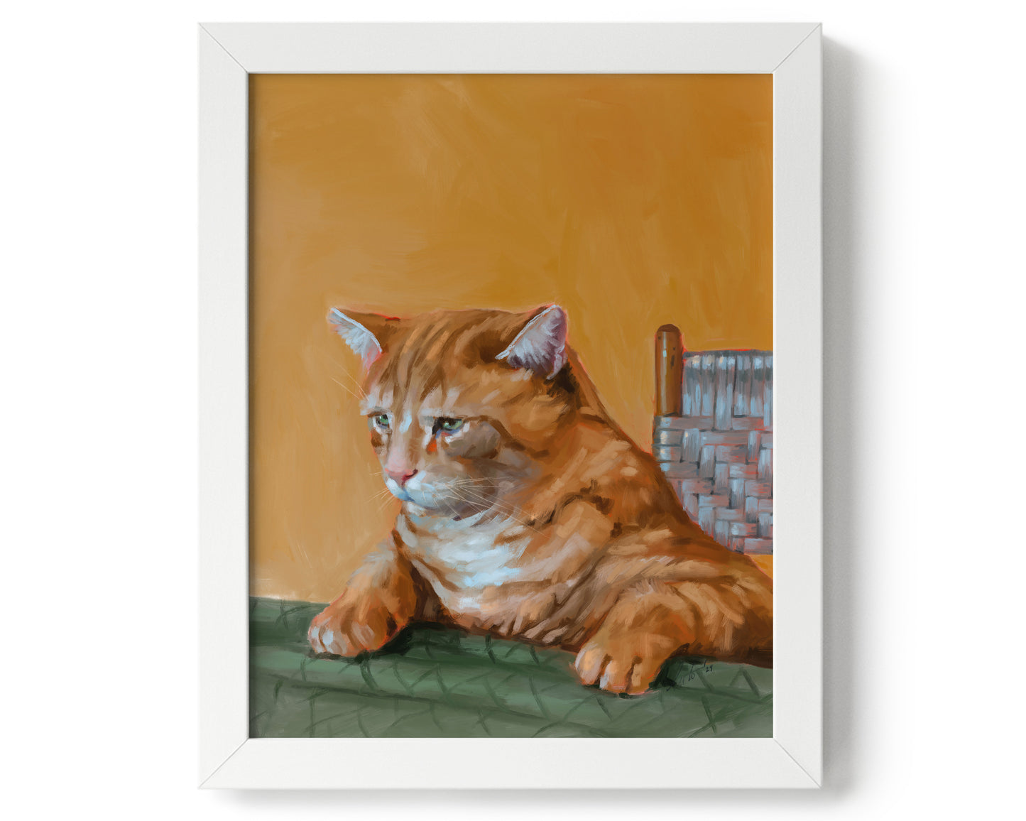 "Patapon" by Catherine Hébert - Orange Tabby Cat At The Dinner Table Art Print - 8"x10" size