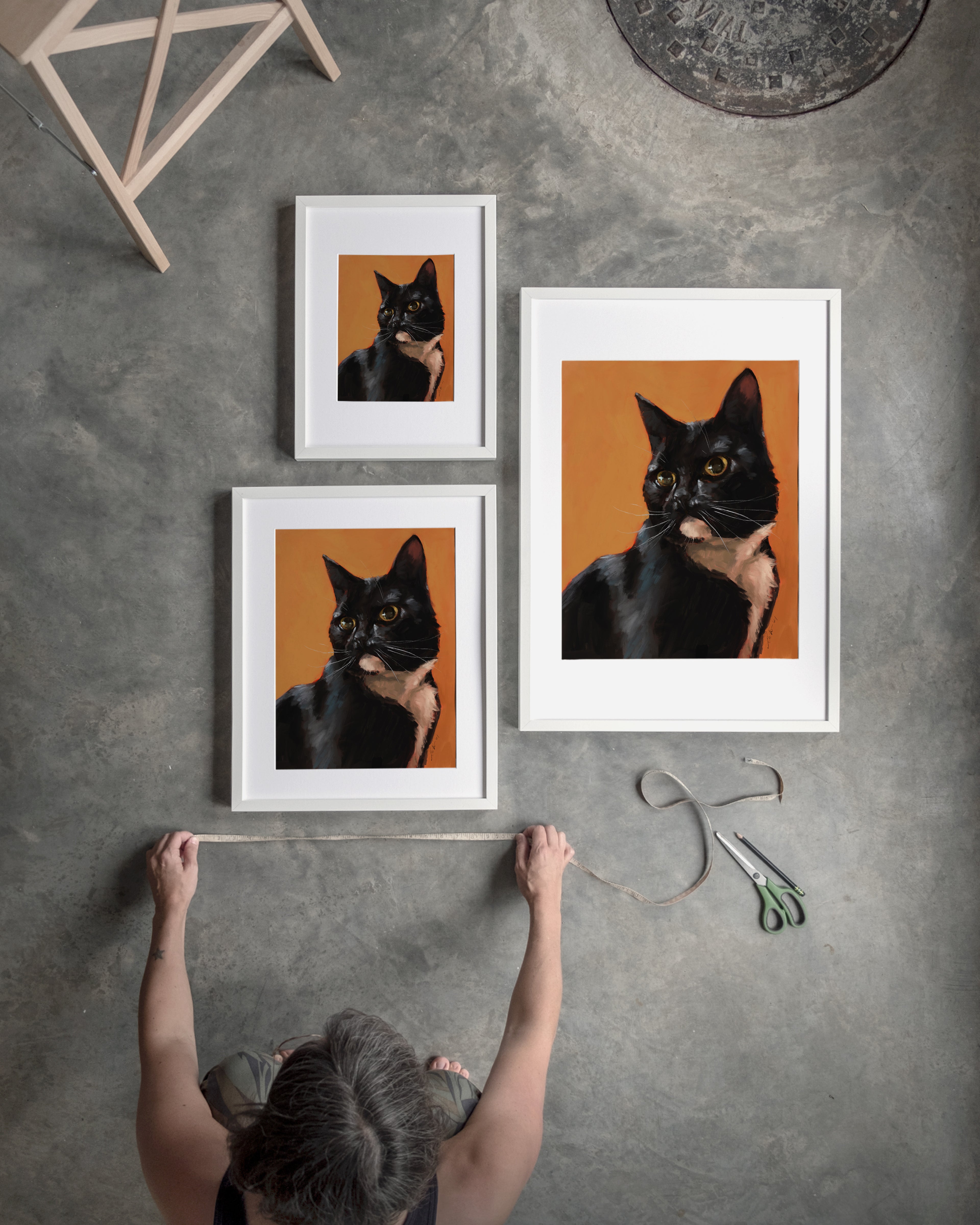 "Portrait of Rufio" by Catherine Hébert - Black and White Tuxedo Cat Portrait