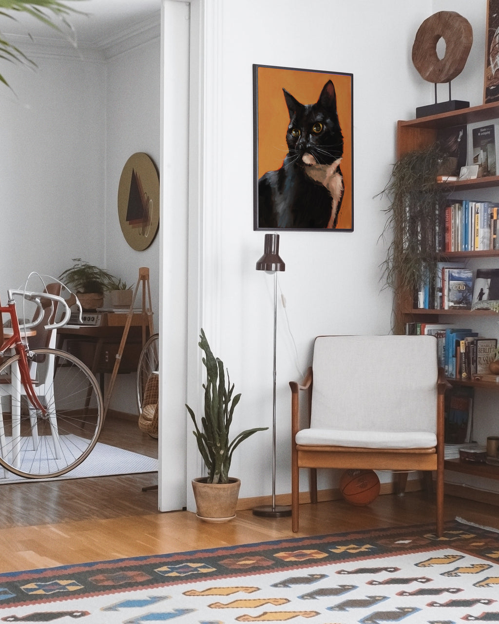 "Portrait of Rufio" by Catherine Hébert - Black and White Tuxedo Cat Portrait Fine Art Print