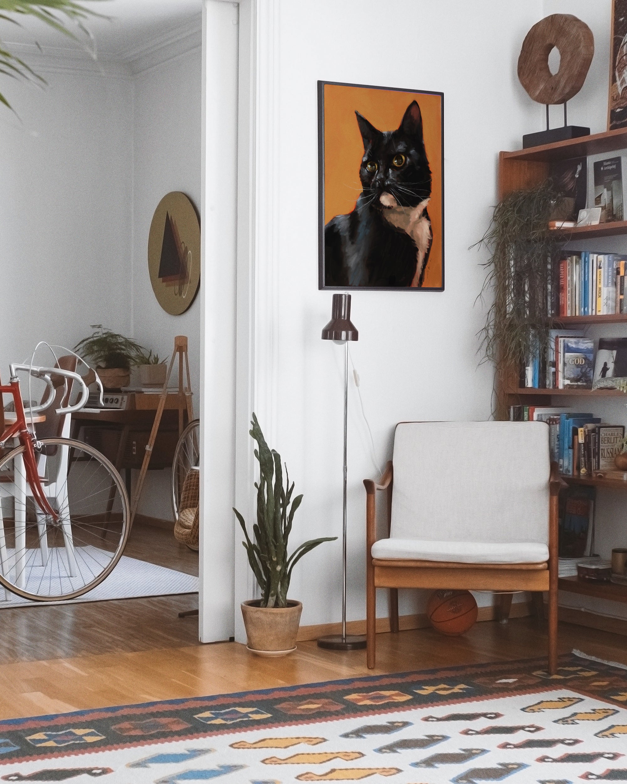 "Portrait of Rufio" by Catherine Hébert - Black and White Tuxedo Cat Portrait Fine Art Print