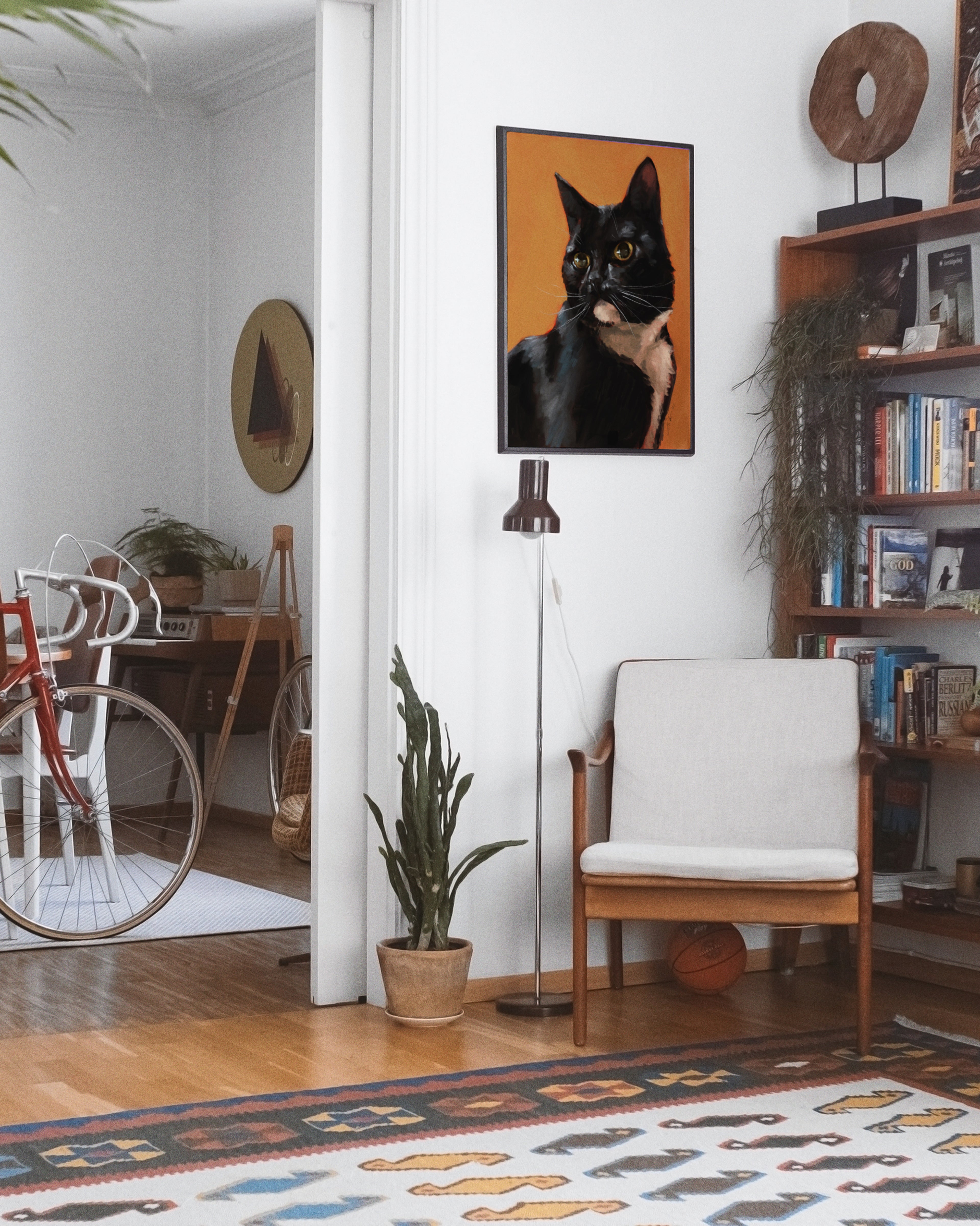 "Portrait of Rufio" by Catherine Hébert - Black and White Tuxedo Cat Portrait