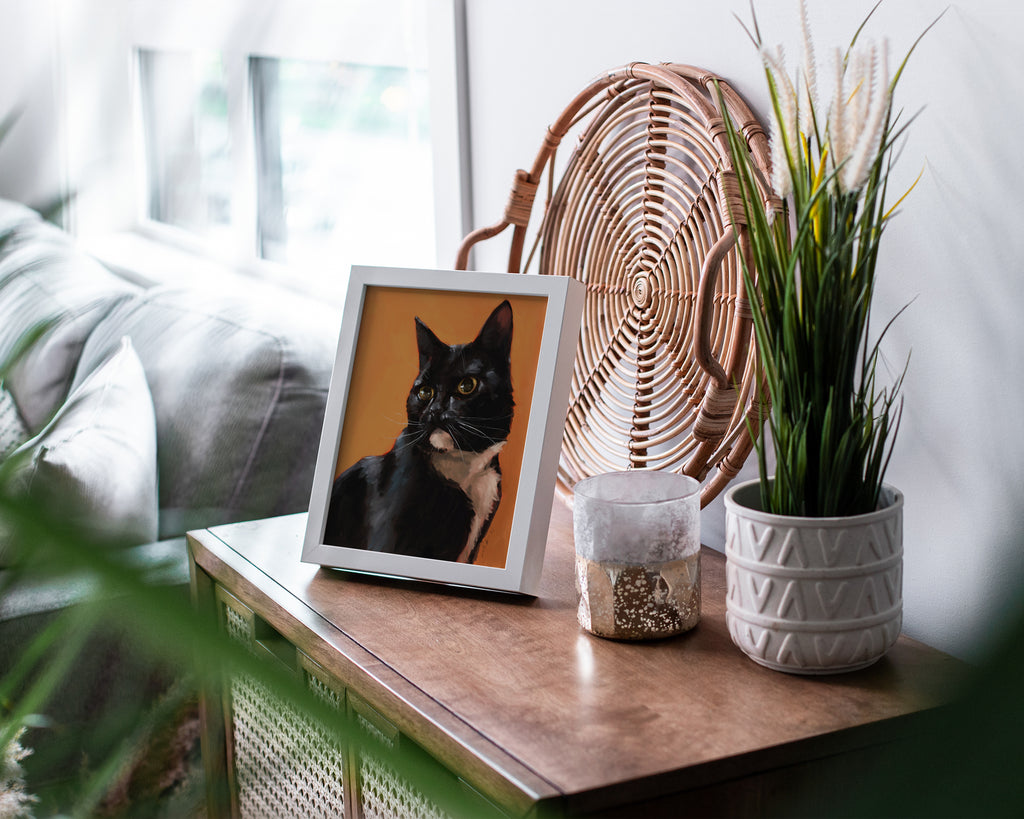 "Portrait of Rufio" by Catherine Hébert - Black and White Tuxedo Cat Portrait Fine Art Print