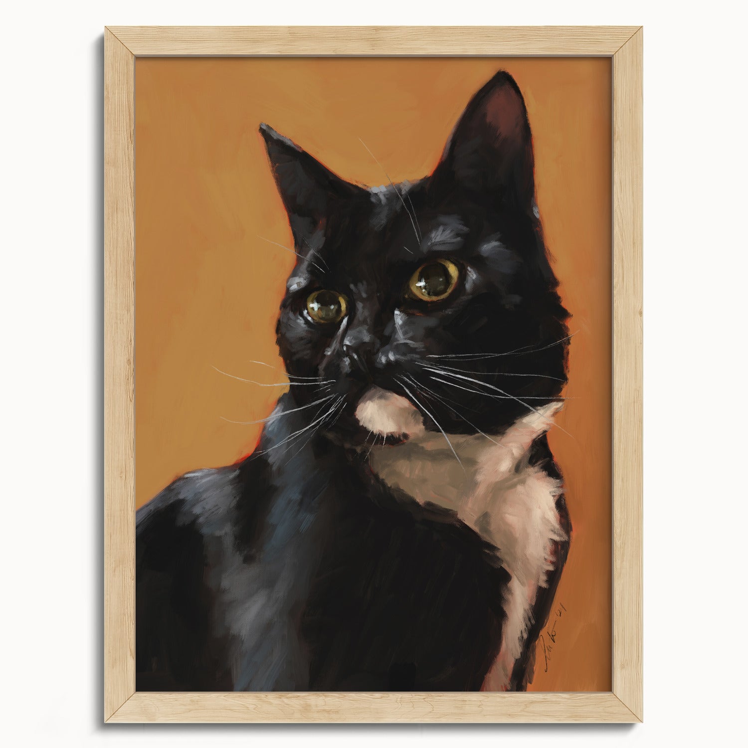 "Portrait of Rufio" by Catherine Hébert - Black and White Tuxedo Cat Portrait Fine Art Print - 12"x16" size