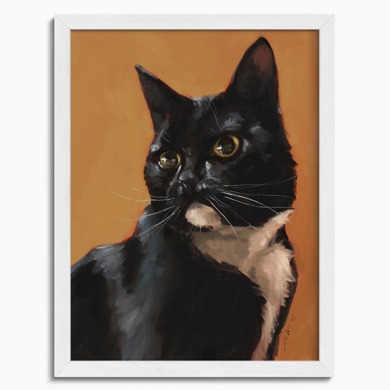 "Portrait of Rufio" by Catherine Hébert - Black and White Tuxedo Cat Portrait Fine Art Print - 12"x16" size