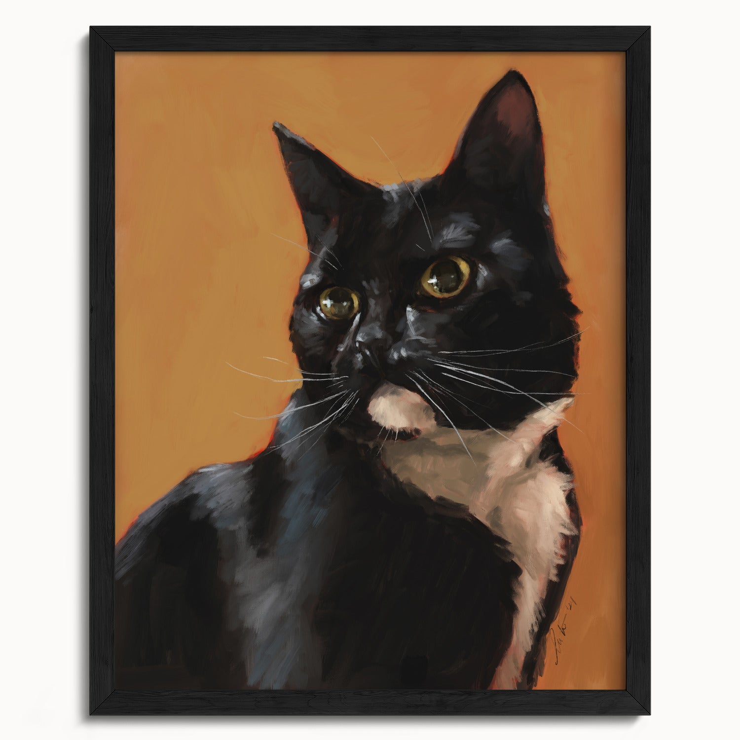 "Portrait of Rufio" by Catherine Hébert - Black and White Tuxedo Cat Portrait Fine Art Print - 16"x20" size