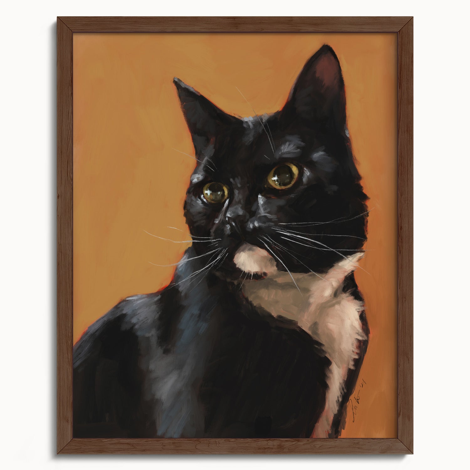 "Portrait of Rufio" by Catherine Hébert - Black and White Tuxedo Cat Portrait Fine Art Print - 16"x20" size