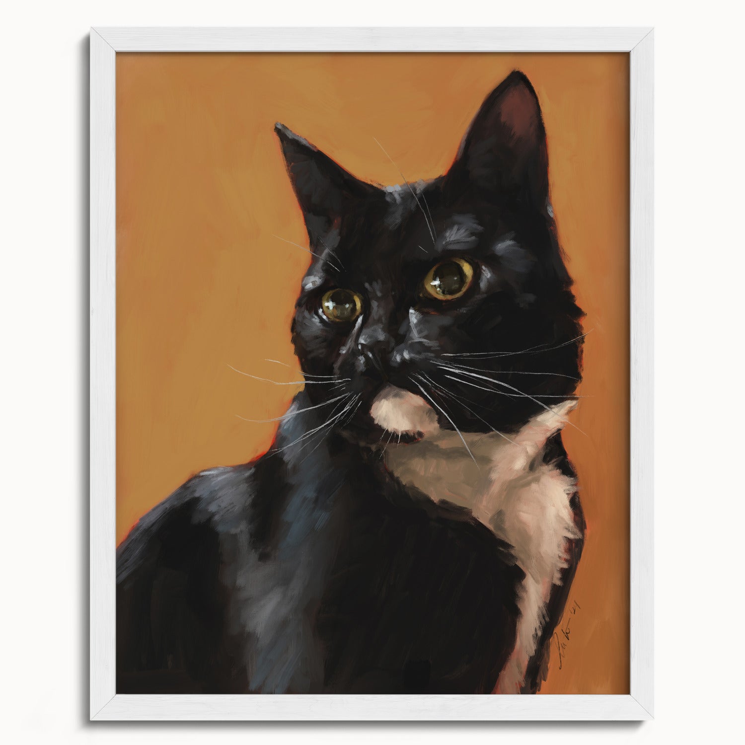 "Portrait of Rufio" by Catherine Hébert - Black and White Tuxedo Cat Portrait Fine Art Print - 16"x20" size