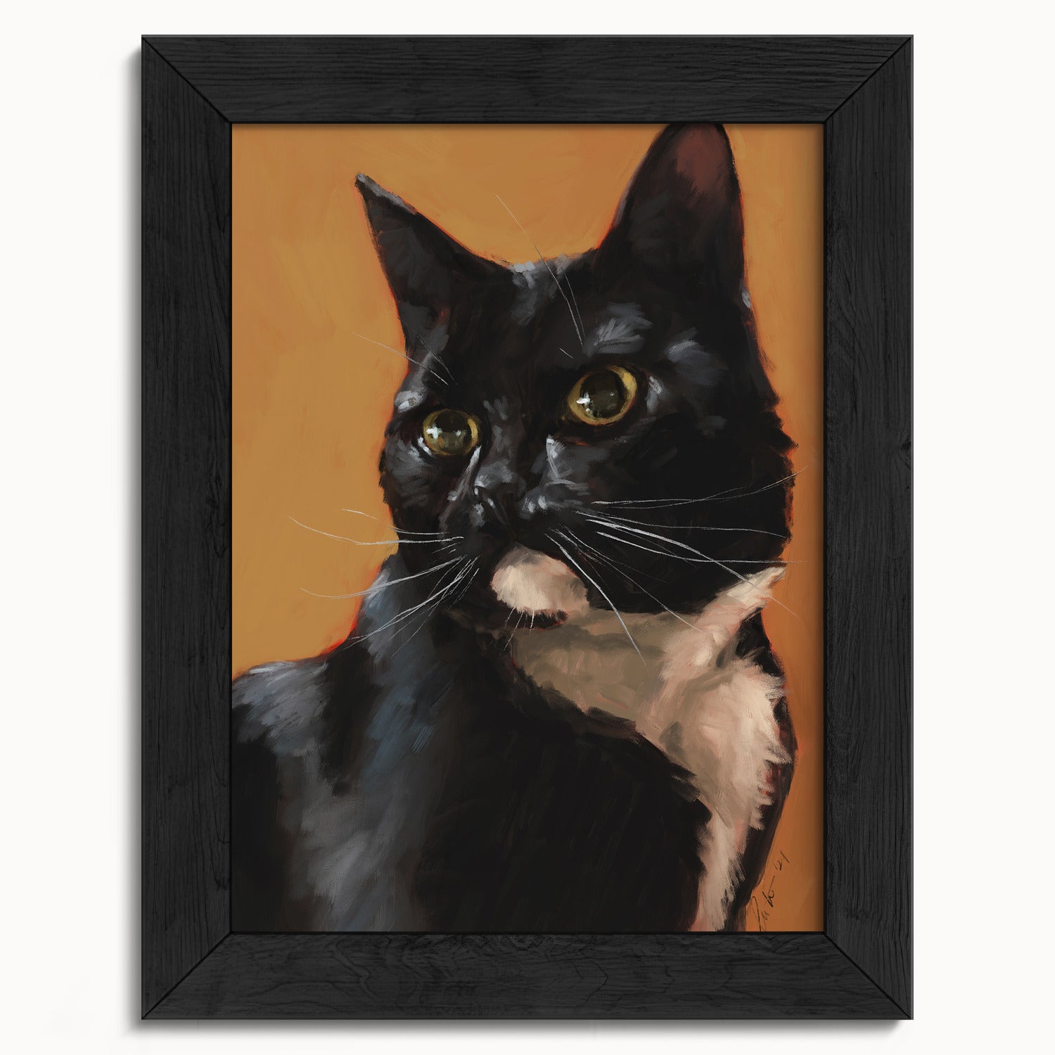 "Portrait of Rufio" by Catherine Hébert - Black and White Tuxedo Cat Portrait Fine Art Print - 5"x7" size