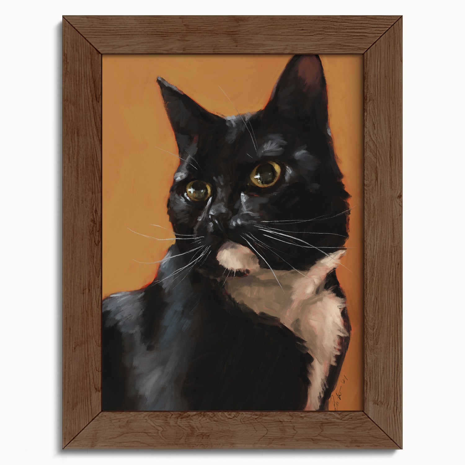 "Portrait of Rufio" by Catherine Hébert - Black and White Tuxedo Cat Portrait Fine Art Print - 5"x7" size