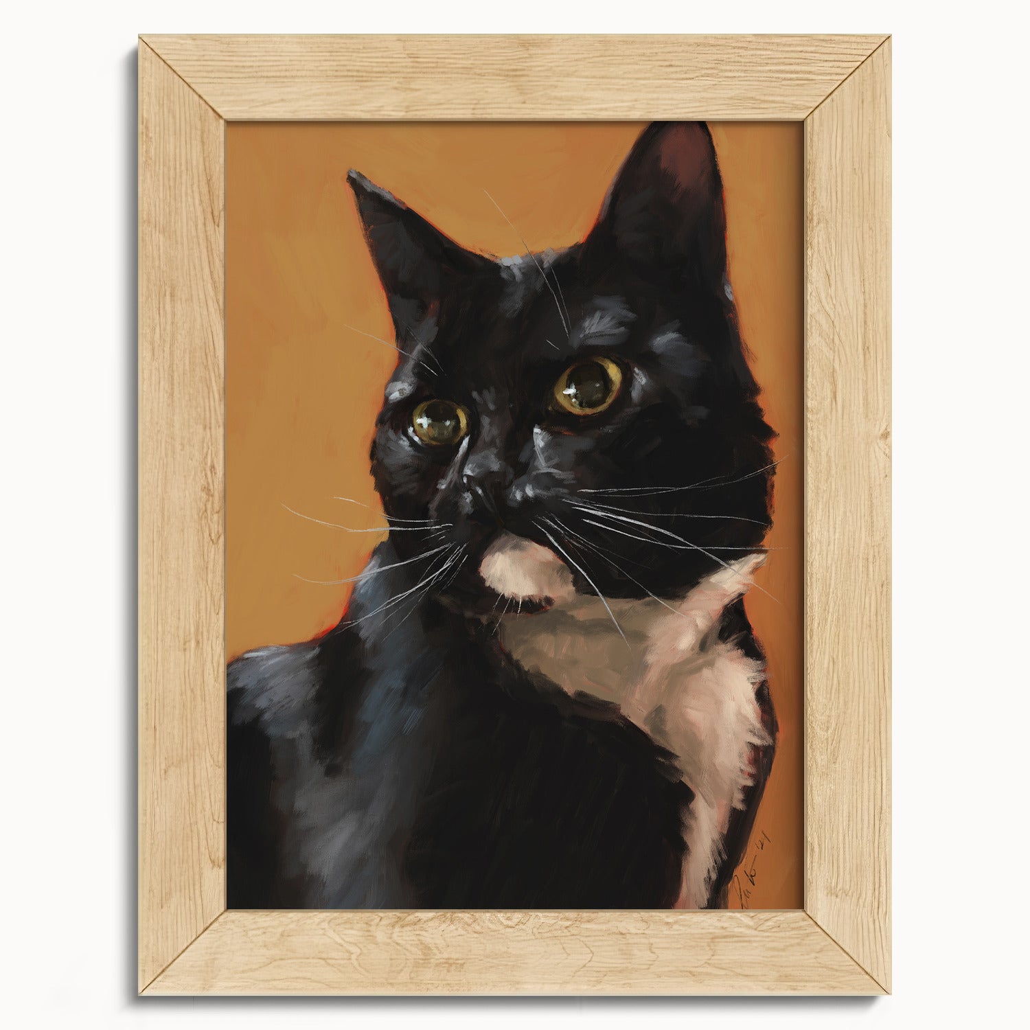 "Portrait of Rufio" by Catherine Hébert - Black and White Tuxedo Cat Portrait Fine Art Print - 5"x7" size