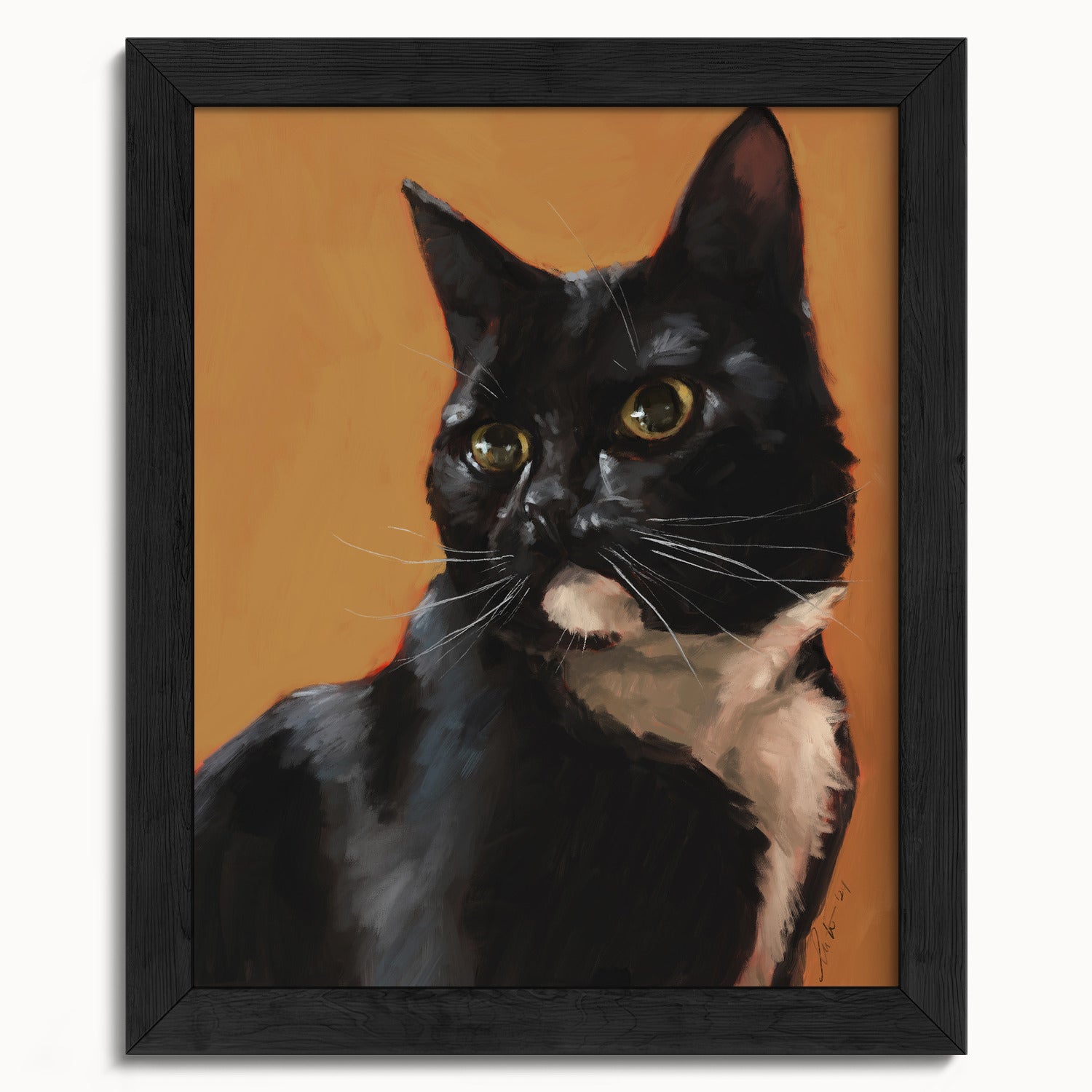 "Portrait of Rufio" by Catherine Hébert - Black and White Tuxedo Cat Portrait Fine Art Print - 8"x10" size