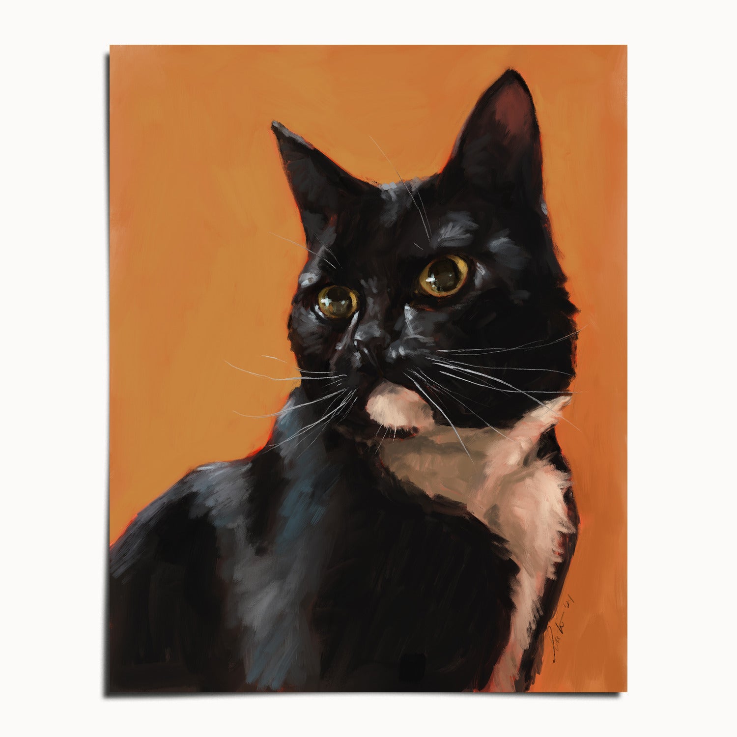 "Portrait of Rufio" by Catherine Hébert - Black and White Tuxedo Cat Portrait Fine Art Print - 24"x30" size
