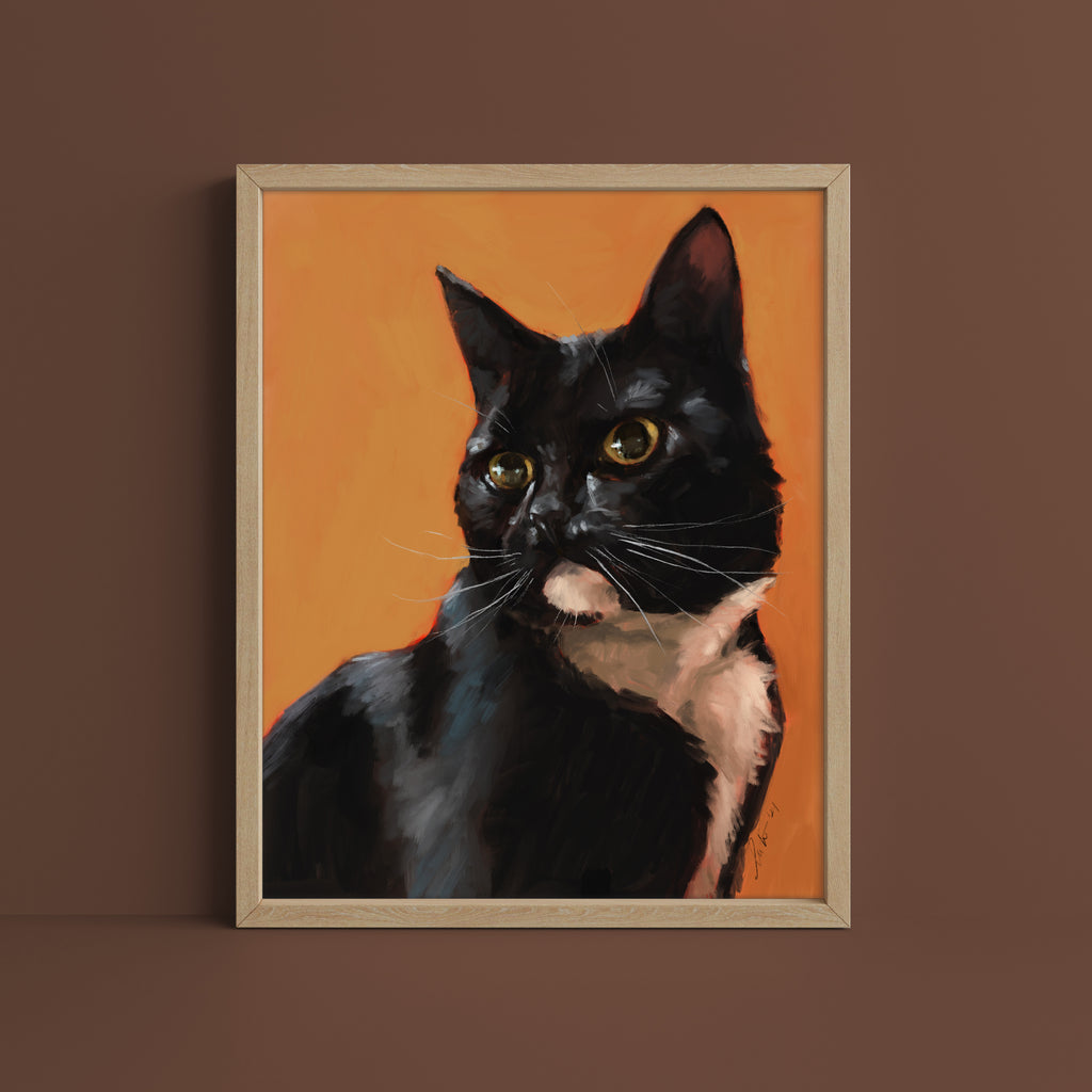 "Portrait of Rufio" by Catherine Hébert - Black and White Tuxedo Cat Portrait Fine Art Print
